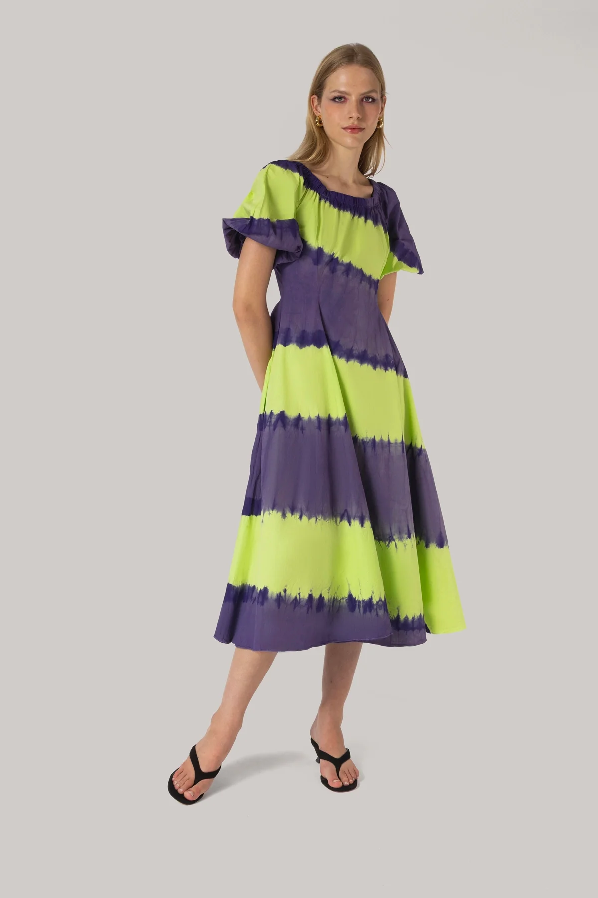 Marissa Dress Purple and Green Tie Dye Cotton - Image 3