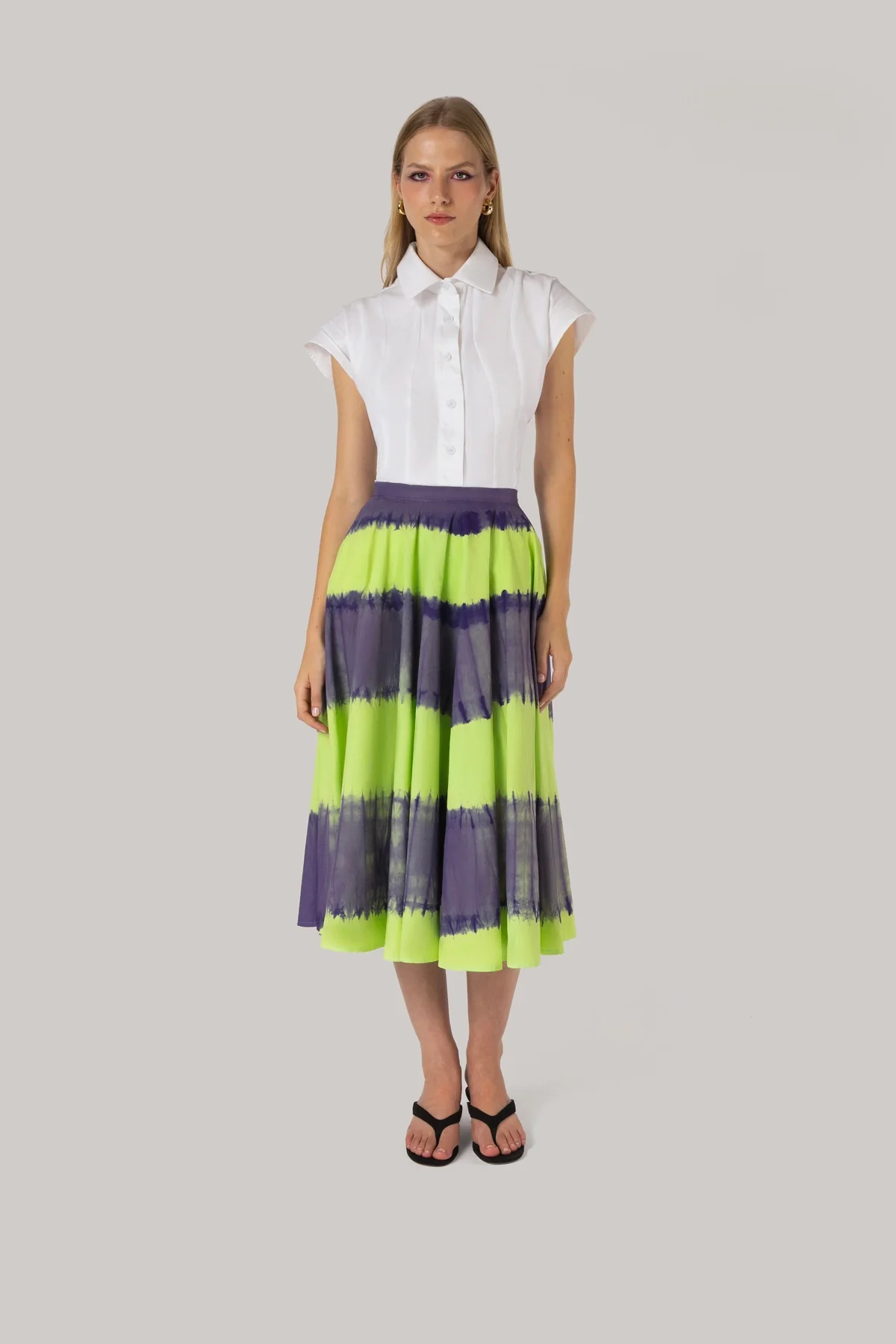 Sharon Skirt Purple and Green Tie Dye Cotton - Image 3