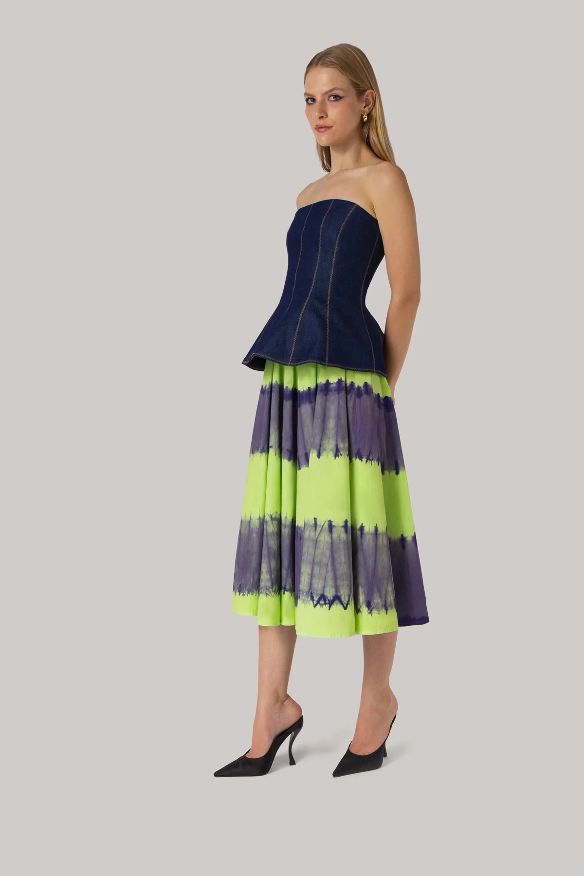 Sharon Skirt Purple and Green Tie Dye Cotton - Image 4