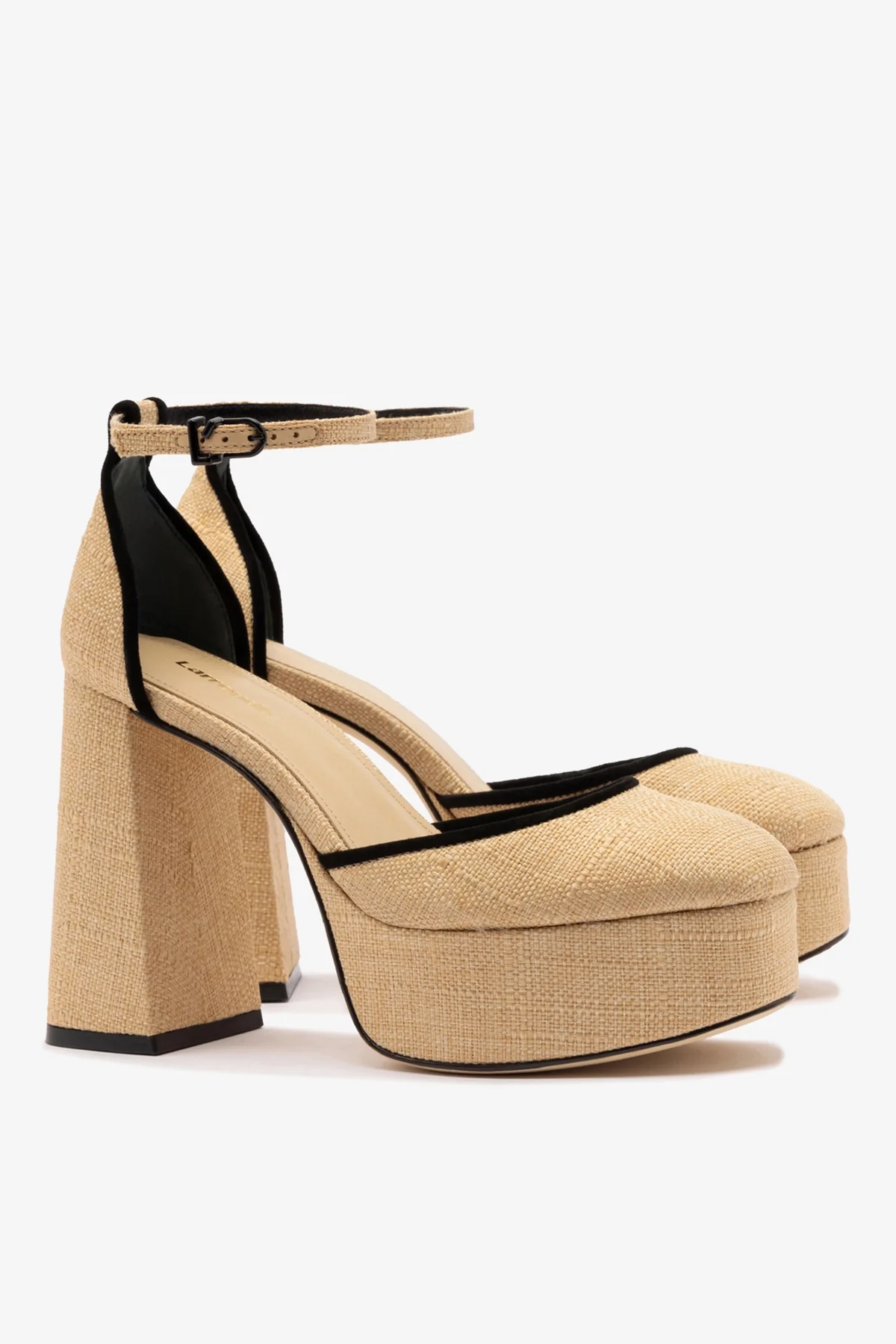 Ari Pump In Beige Raffia and Black Trimming - Image 3
