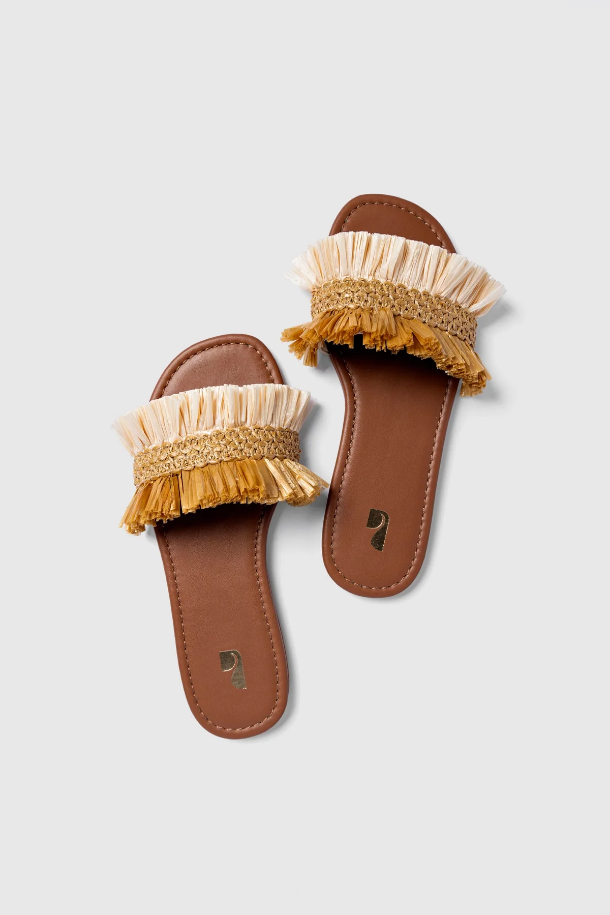 Bahia Fringe Flat In Beige And Peanut Raffia - Image 2
