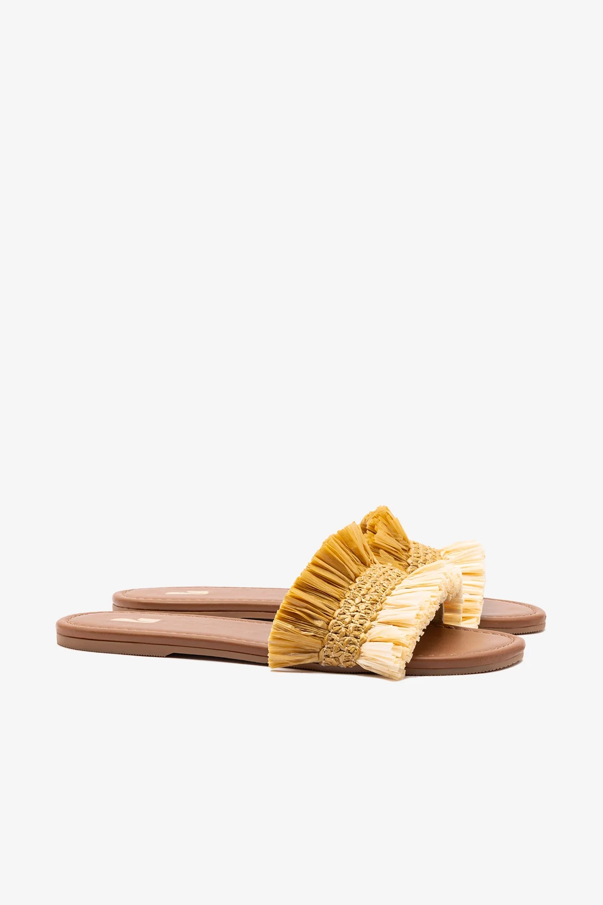 Bahia Fringe Flat In Beige And Peanut Raffia - Image 3