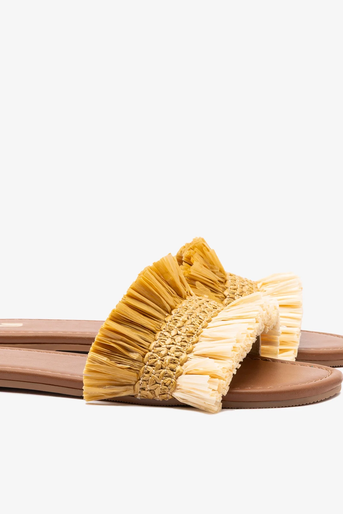 Bahia Fringe Flat In Beige And Peanut Raffia - Image 4