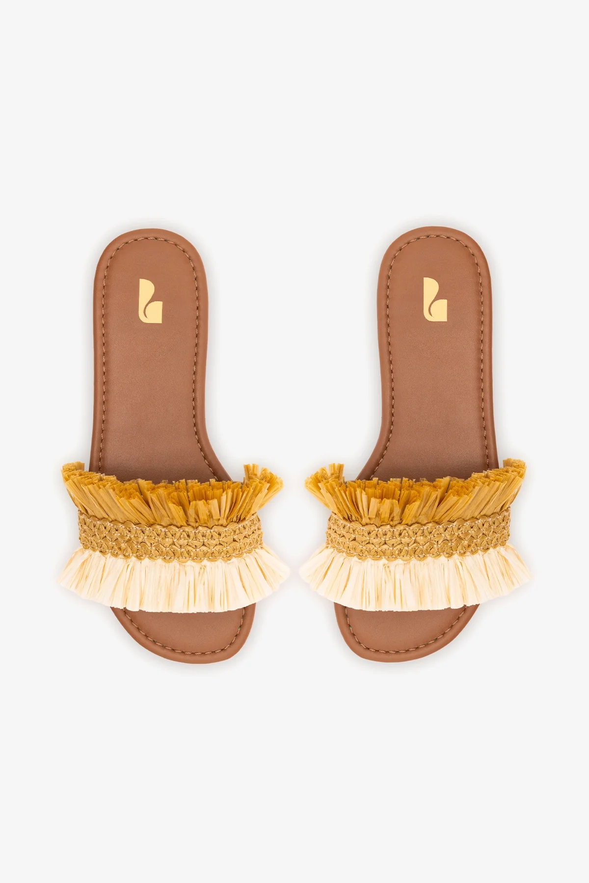 Bahia Fringe Flat In Beige And Peanut Raffia - Image 6