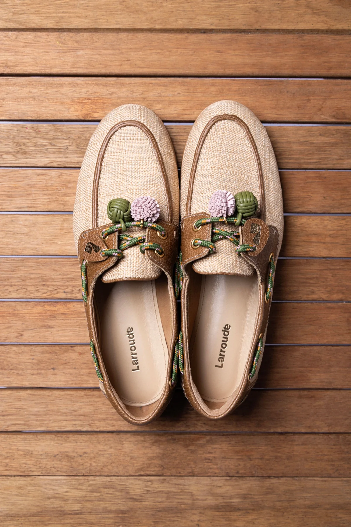 Cyprus Boat Shoe In Beige Raffia And Brown Leather - Image 2