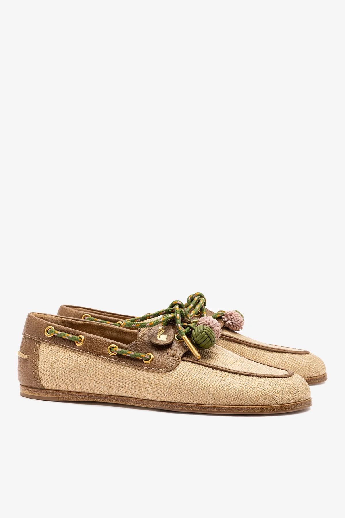 Cyprus Boat Shoe In Beige Raffia And Brown Leather - Image 3