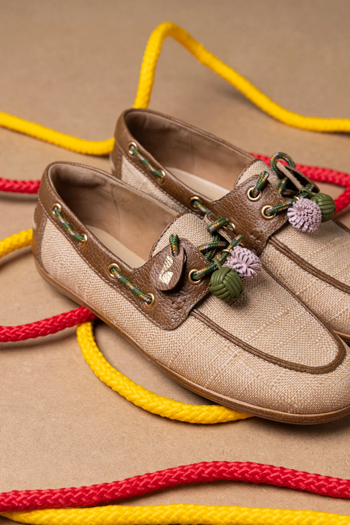 Cyprus Boat Shoe In Beige Raffia And Brown Leather - Image 5