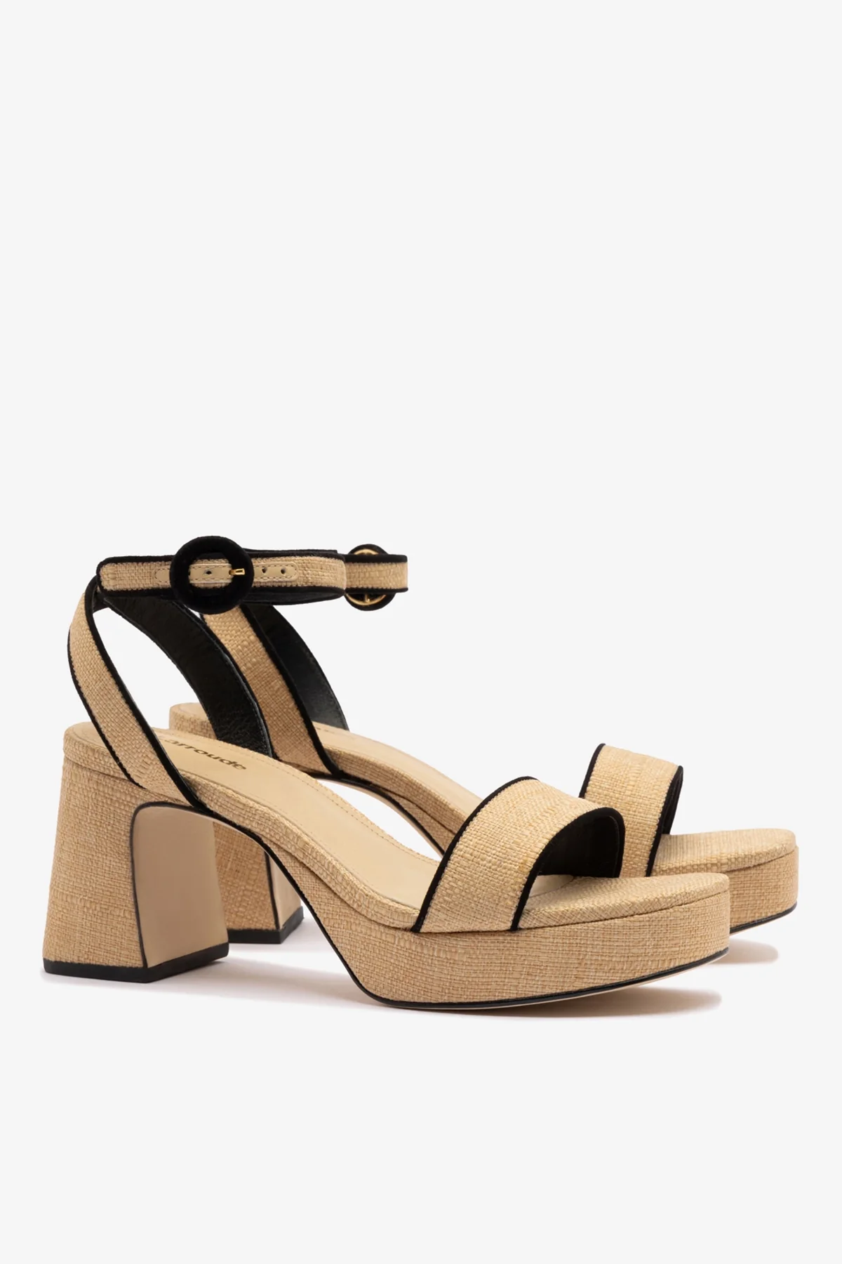 Dolly Low Sandal In Beige Raffia and Black Trimming - Image 3