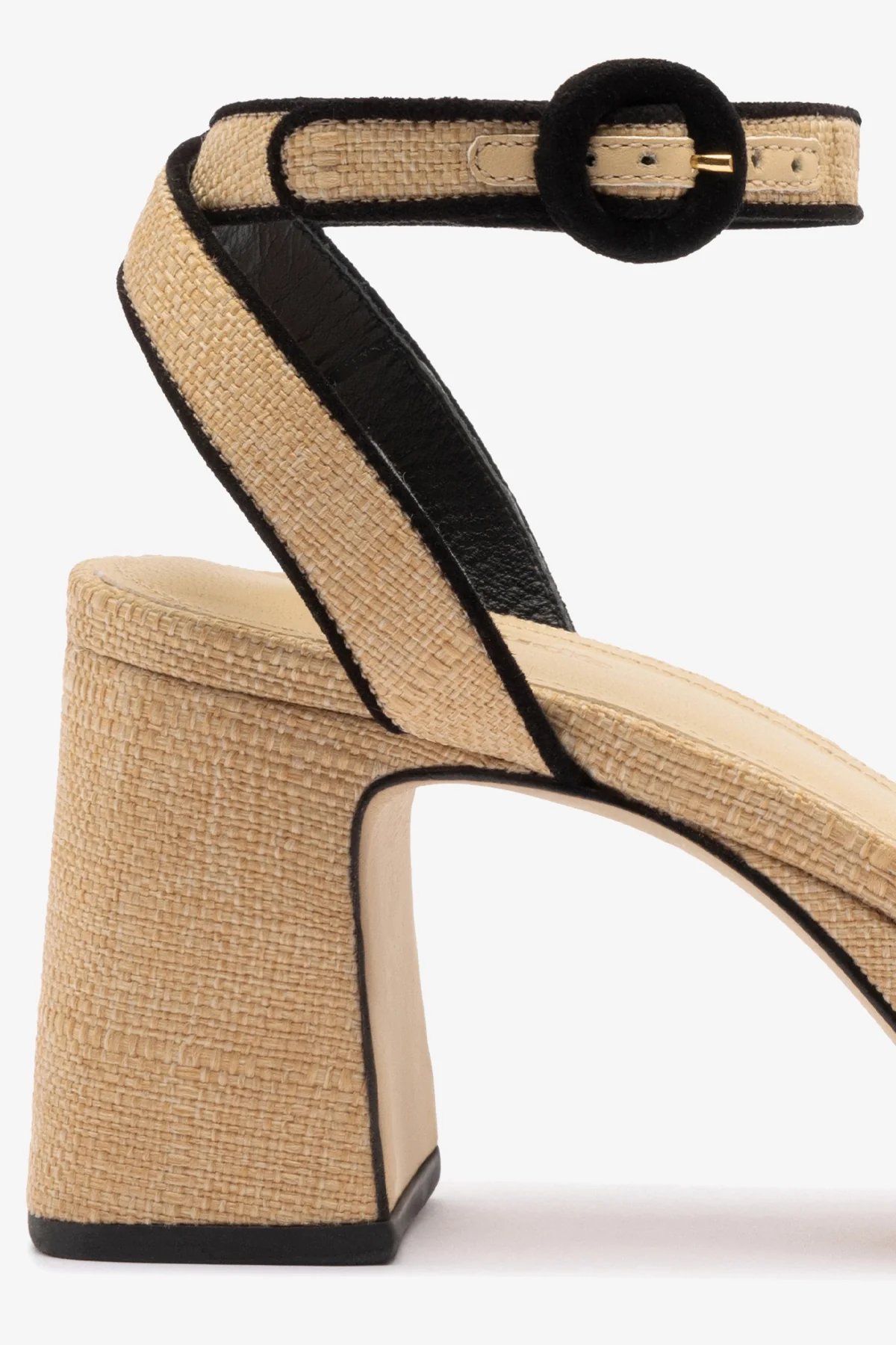 Dolly Low Sandal In Beige Raffia and Black Trimming - Image 4