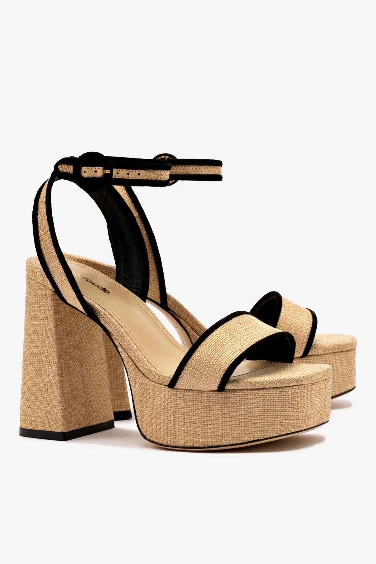 Dolly Sandal In Beige Raffia and Black Trimming - Image 3