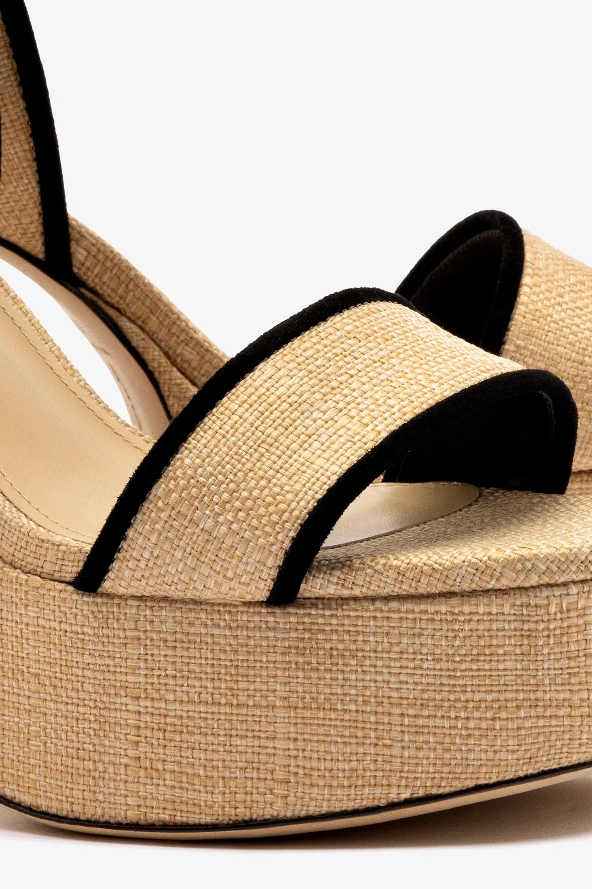 Dolly Sandal In Beige Raffia and Black Trimming - Image 4