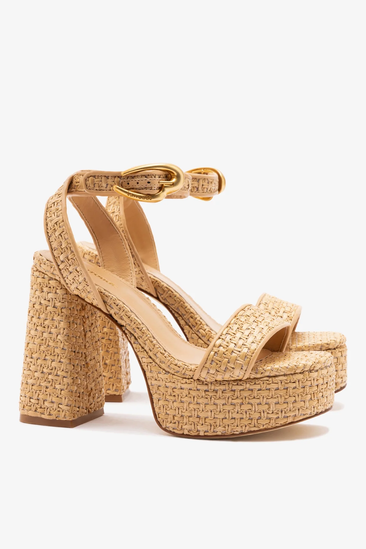 Dolly Verona Sandal In Beige Leather and Natural Raffia - Image 3