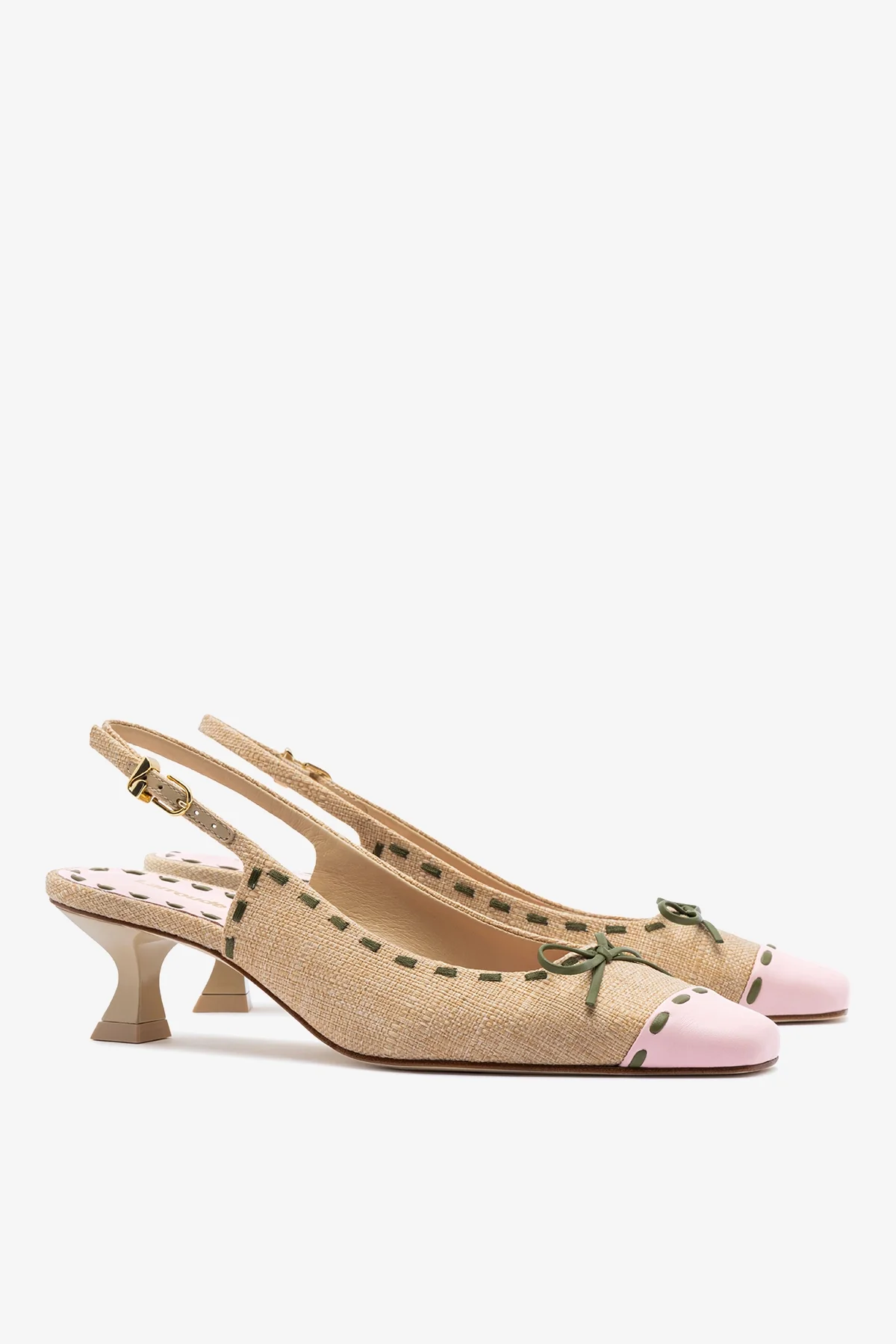Jenny Pump In Beige Raffia and Tulip and Seaweed Leather - Image 3