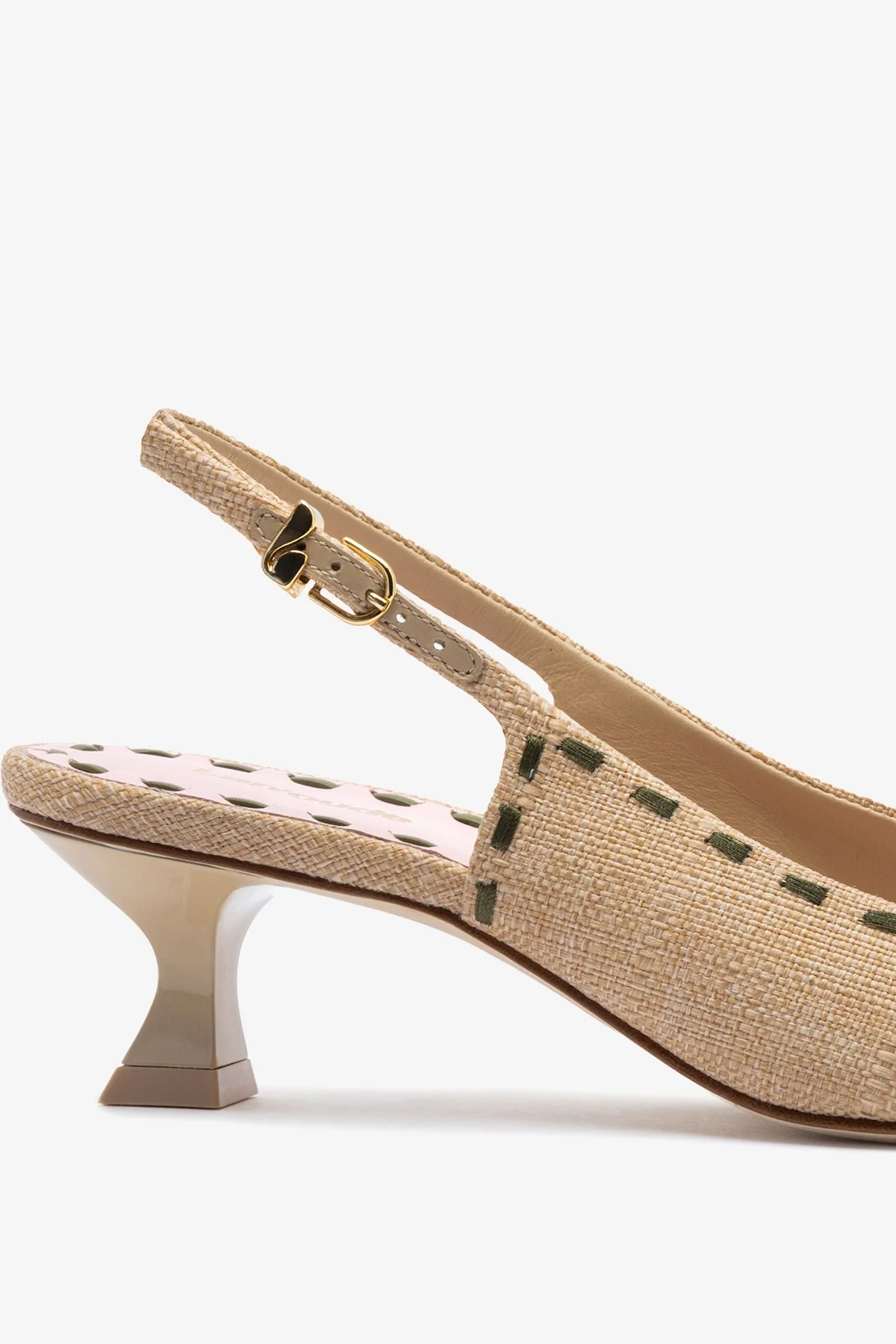 Jenny Pump In Beige Raffia and Tulip and Seaweed Leather - Image 4