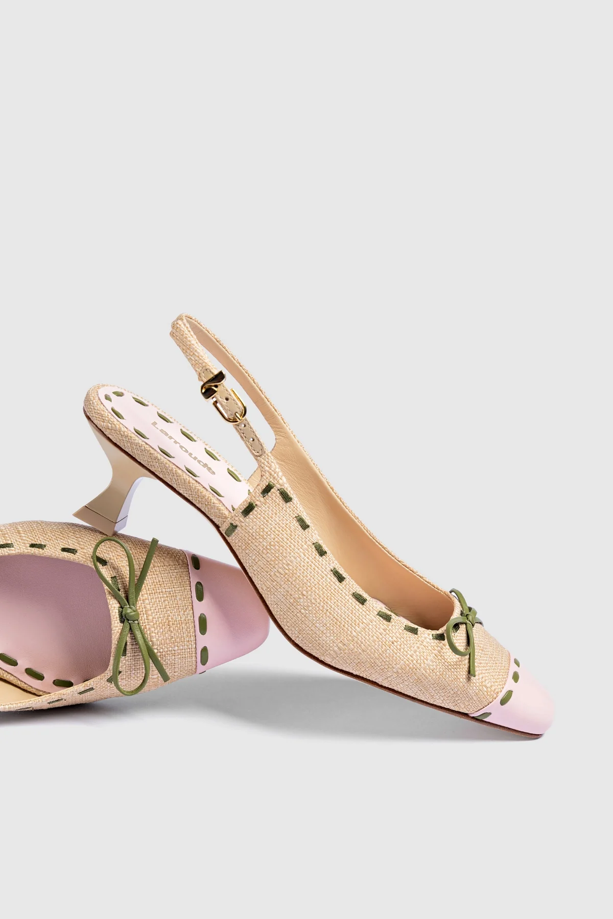 Jenny Pump In Beige Raffia and Tulip and Seaweed Leather - Image 5