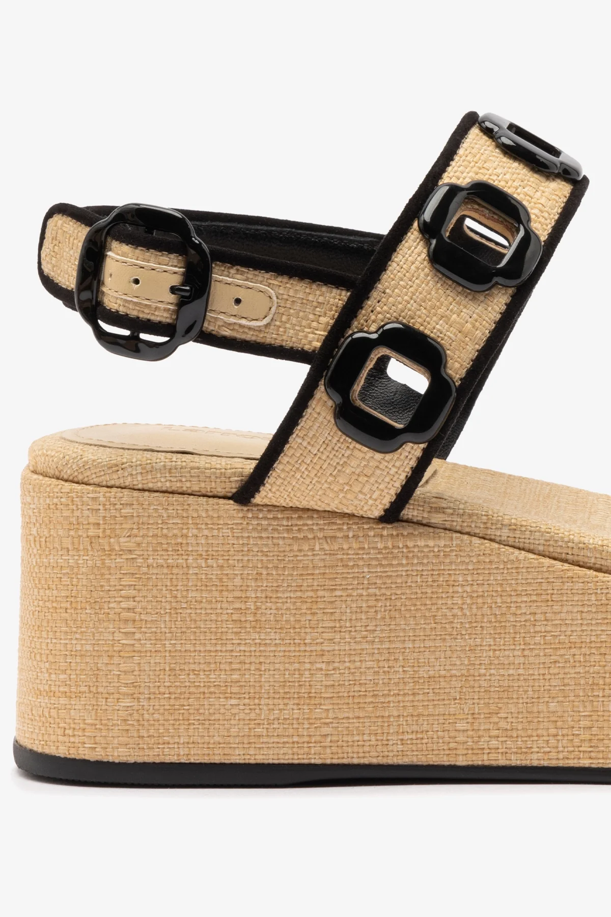 Milan Flatform In Beige Raffia and Black Trimming - Image 4