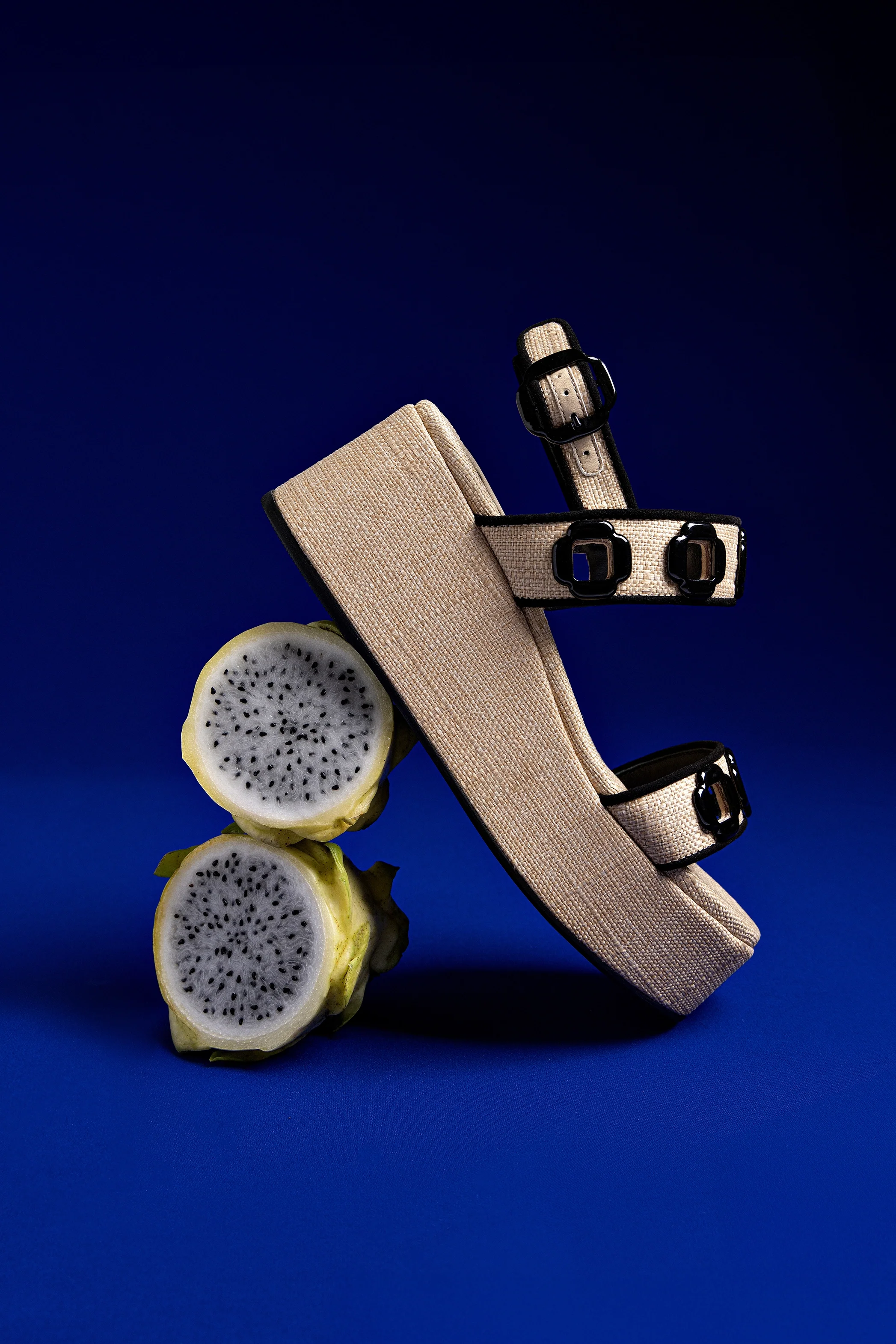 Milan Flatform In Beige Raffia and Black Trimming - Image 6