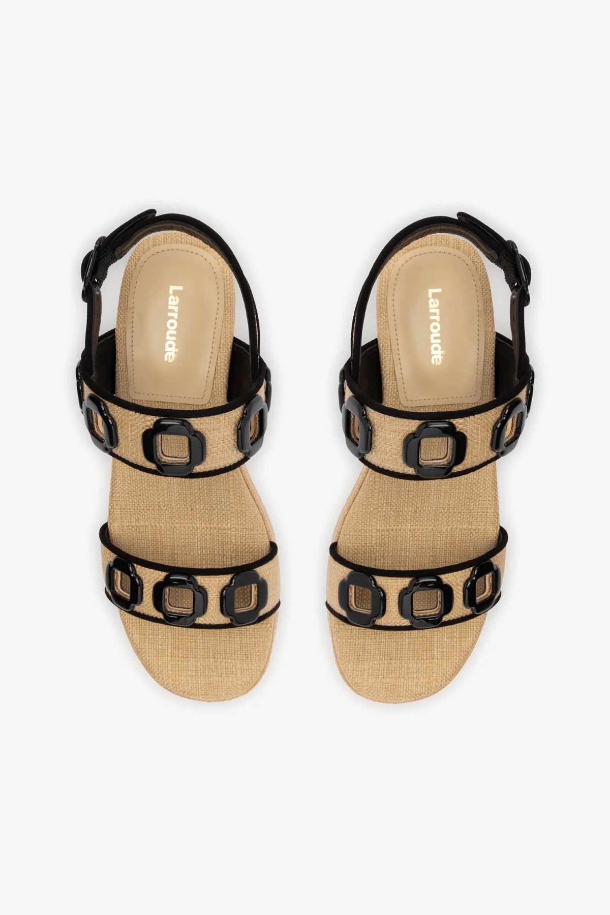 Milan Flatform In Beige Raffia and Black Trimming - Image 7