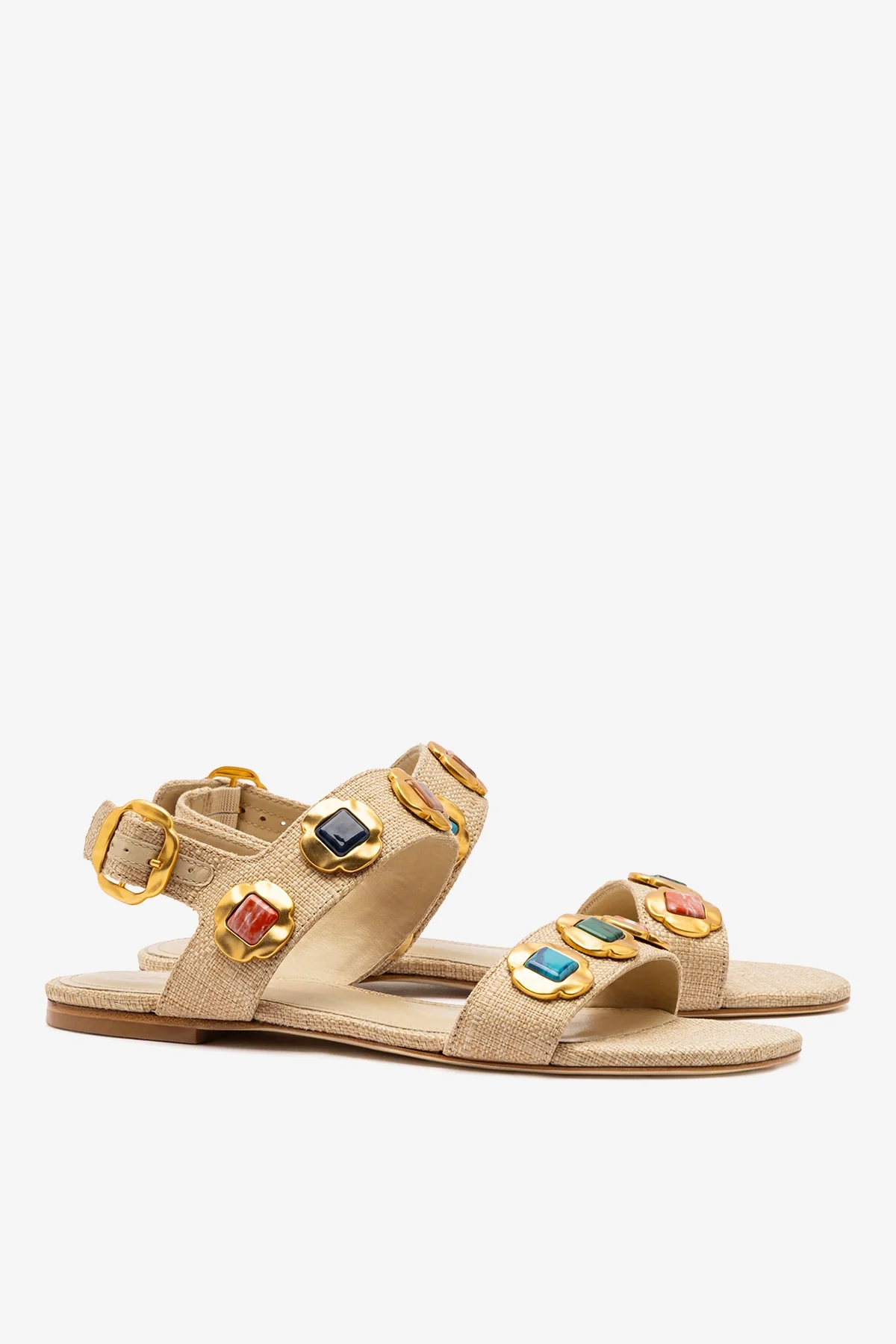 Milan Gioiello Flat In Beige Raffia - Image 3