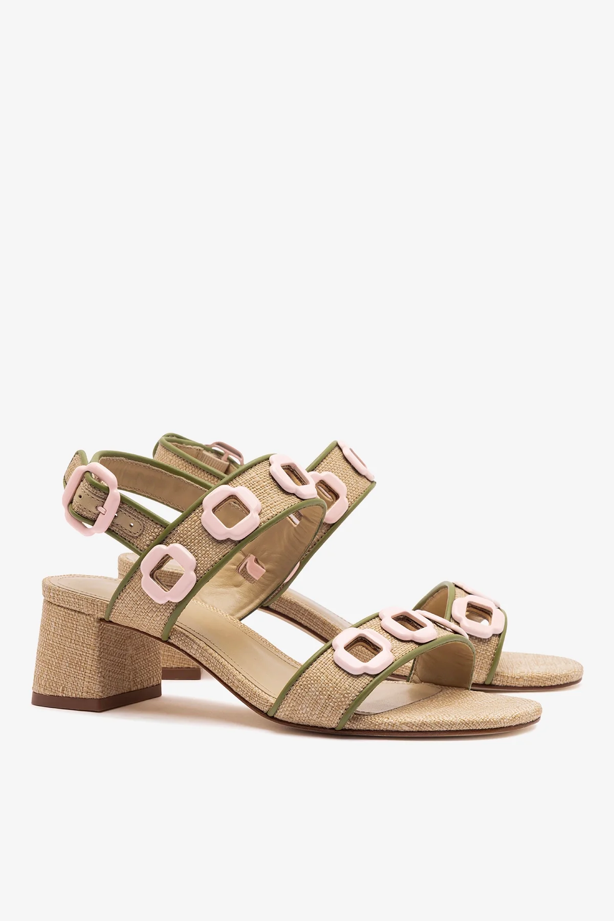 Milan Sandal In Beige Raffia and Seaweed Leather - Image 3