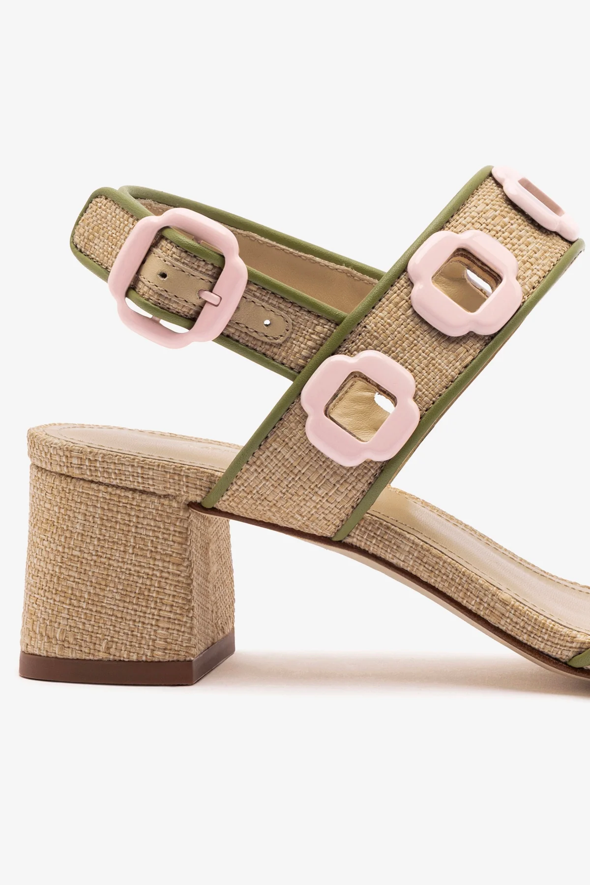 Milan Sandal In Beige Raffia and Seaweed Leather - Image 4