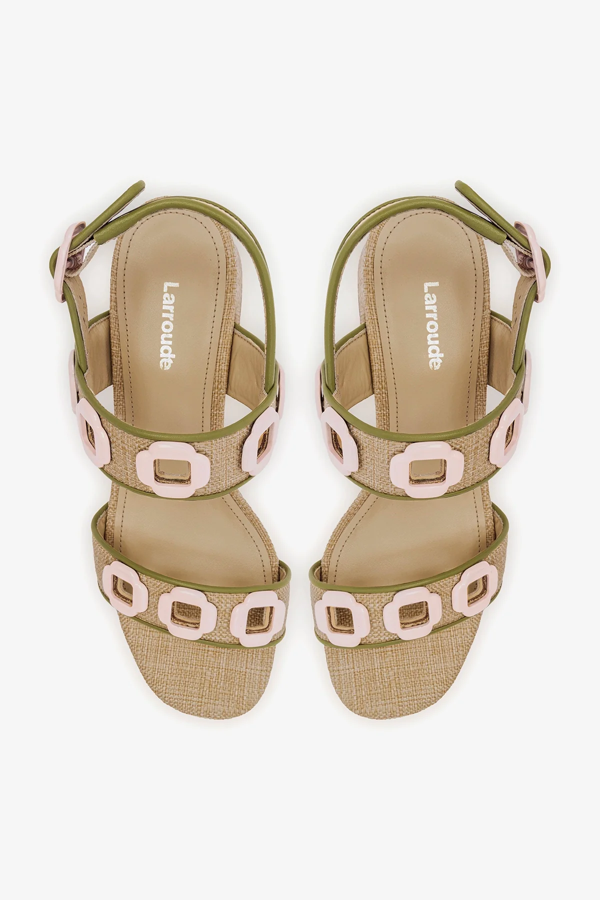 Milan Sandal In Beige Raffia and Seaweed Leather - Image 7