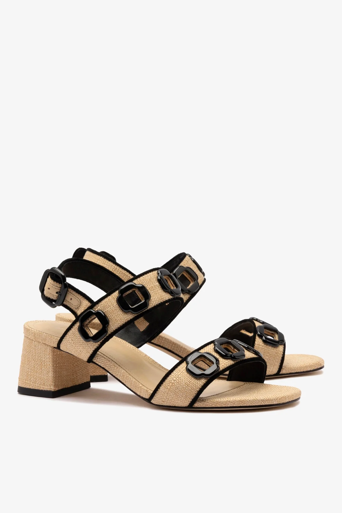 Milan Sandal In Beige Raffia and Black Trimming - Image 3