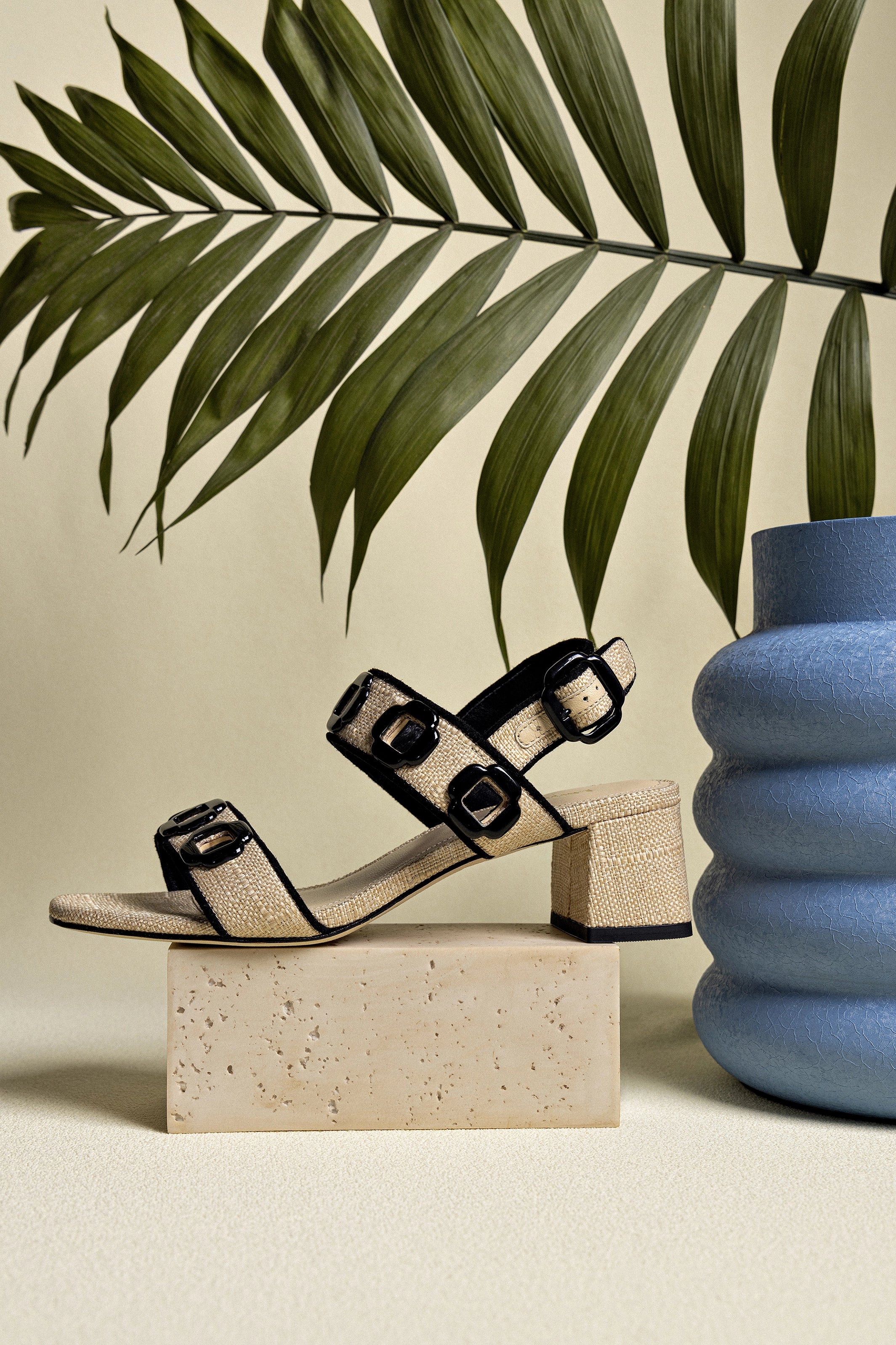 Milan Sandal In Beige Raffia and Black Trimming - Image 6