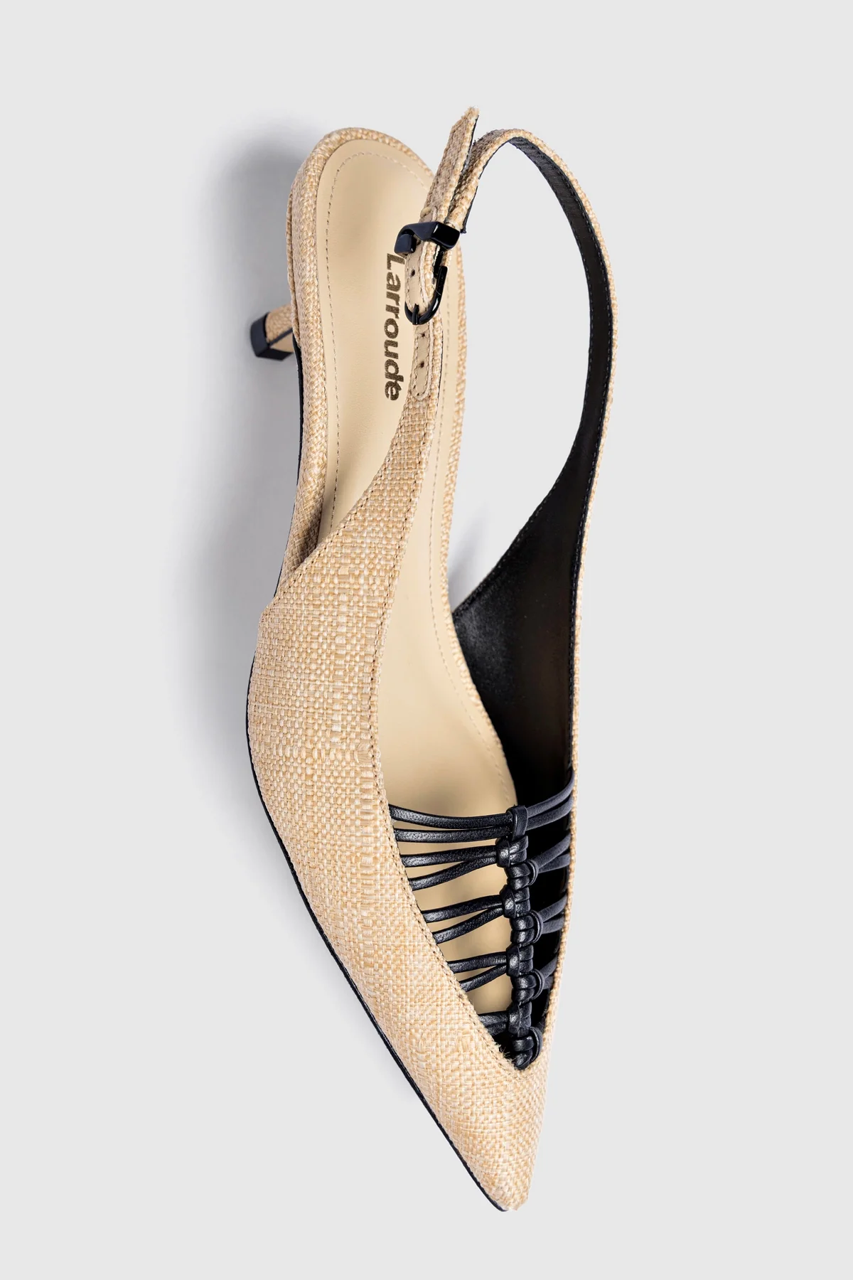 Nara Pump In Beige Raffia and Black Leather - Image 2