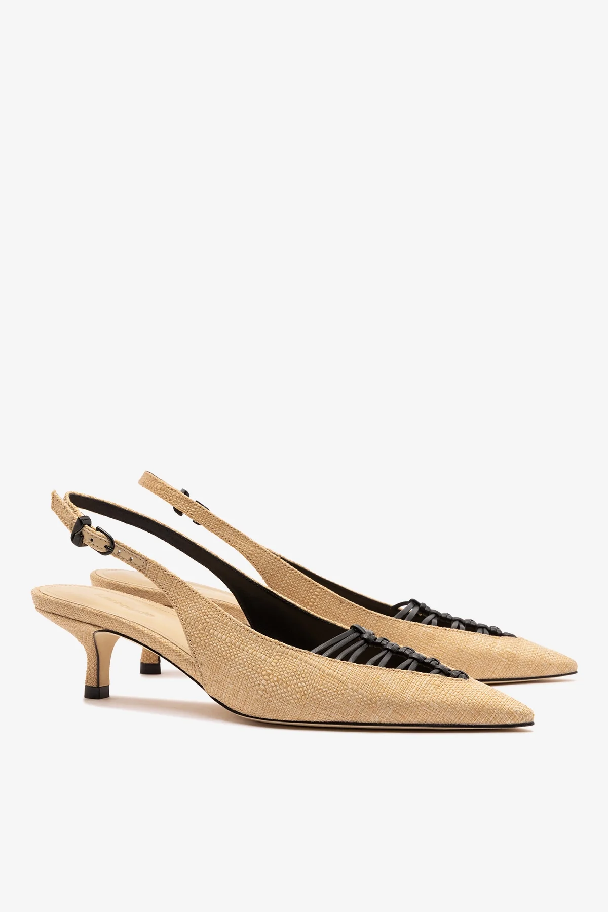 Nara Pump In Beige Raffia and Black Leather - Image 3