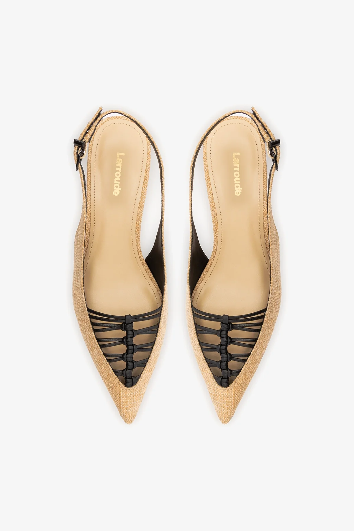 Nara Pump In Beige Raffia and Black Leather - Image 6