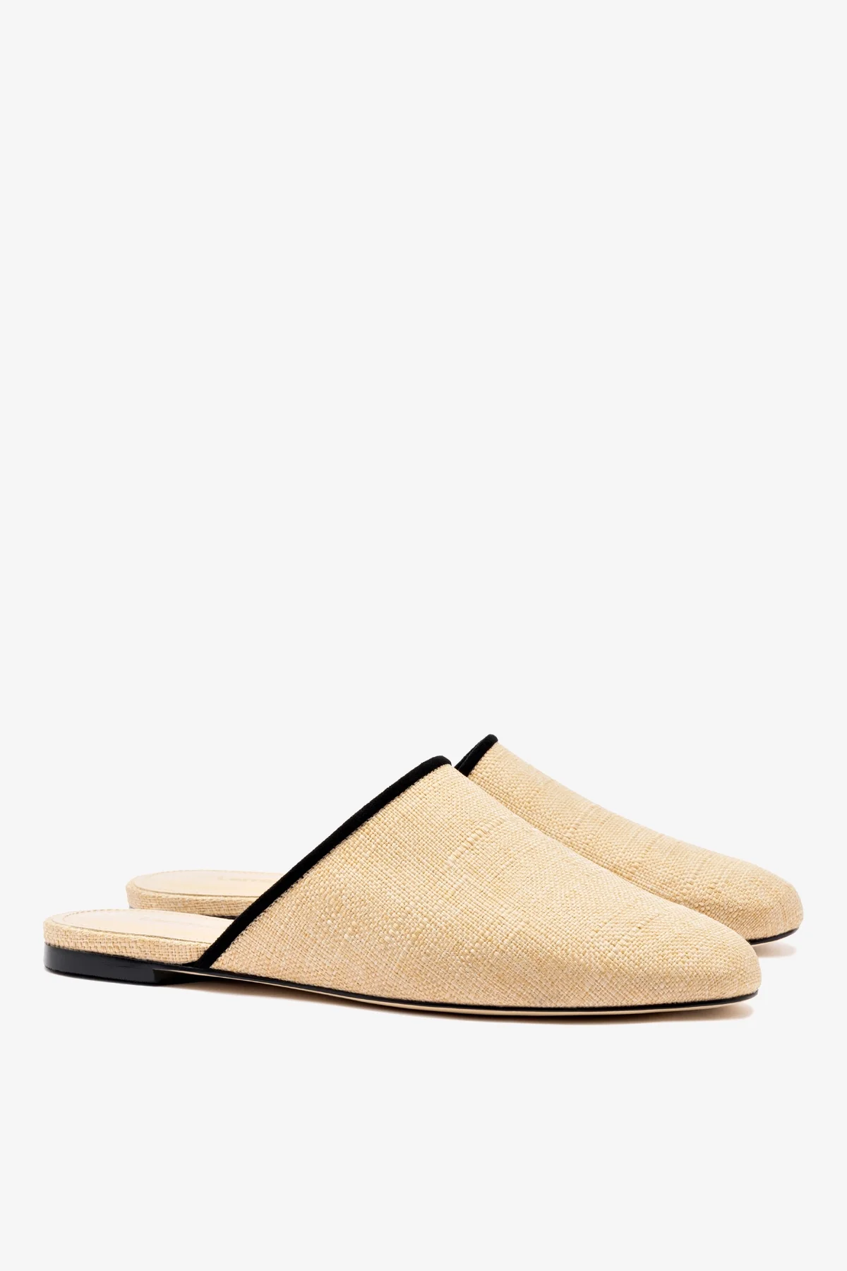 Venice Flat Mule In Beige Raffia and Black Trimming - Image 3