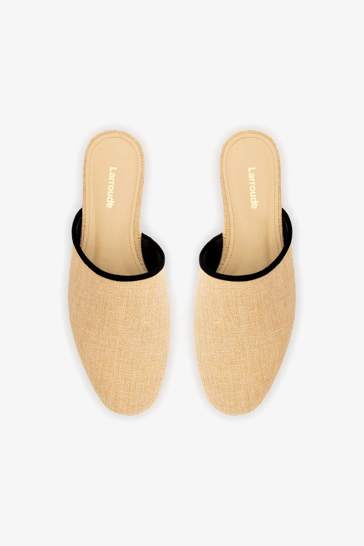 Venice Flat Mule In Beige Raffia and Black Trimming - Image 7