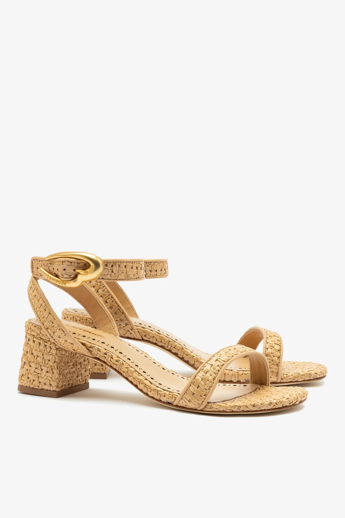 Verona Block Sandal In Beige Leather and Natural Raffia - Image 3