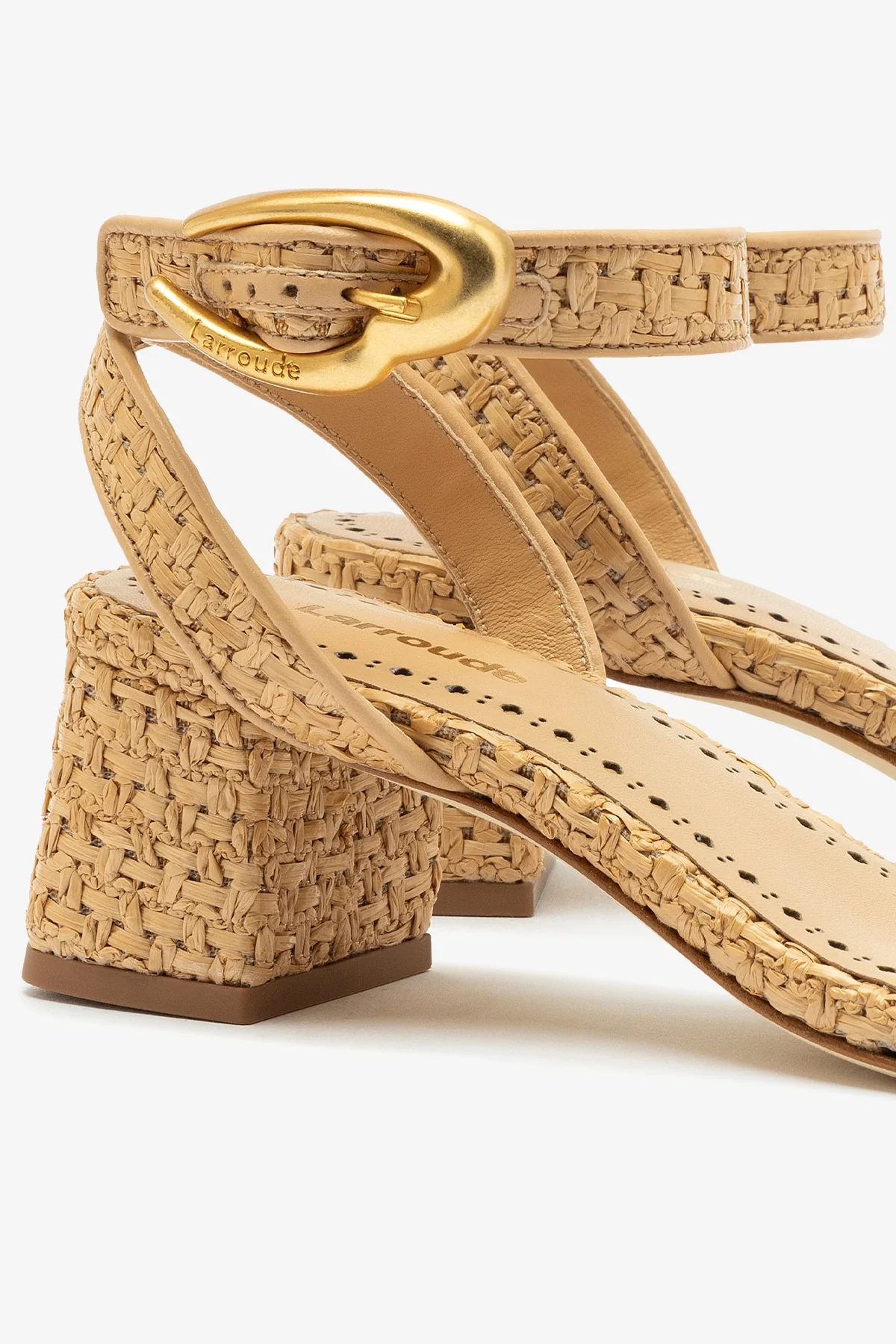 Verona Block Sandal In Beige Leather and Natural Raffia - Image 4