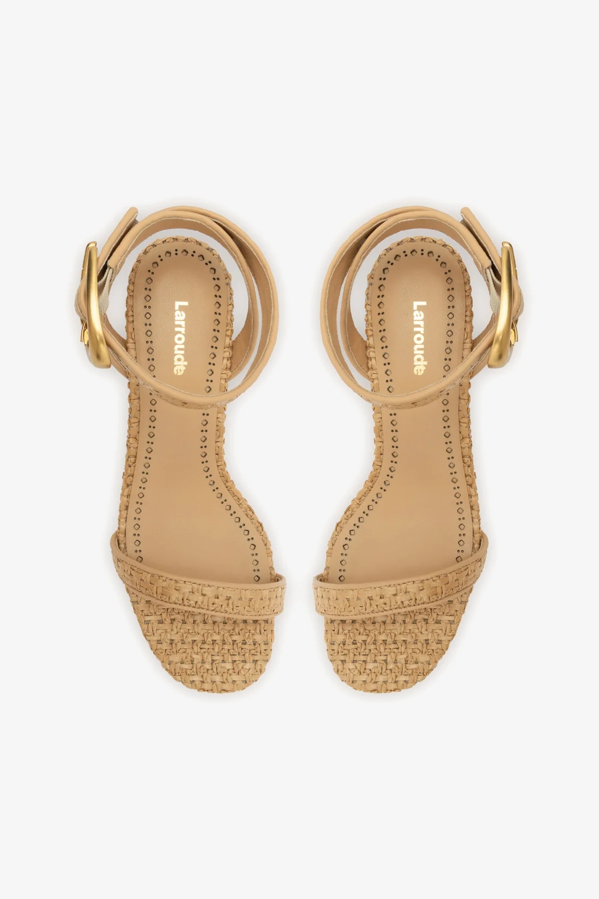 Verona Block Sandal In Beige Leather and Natural Raffia - Image 7