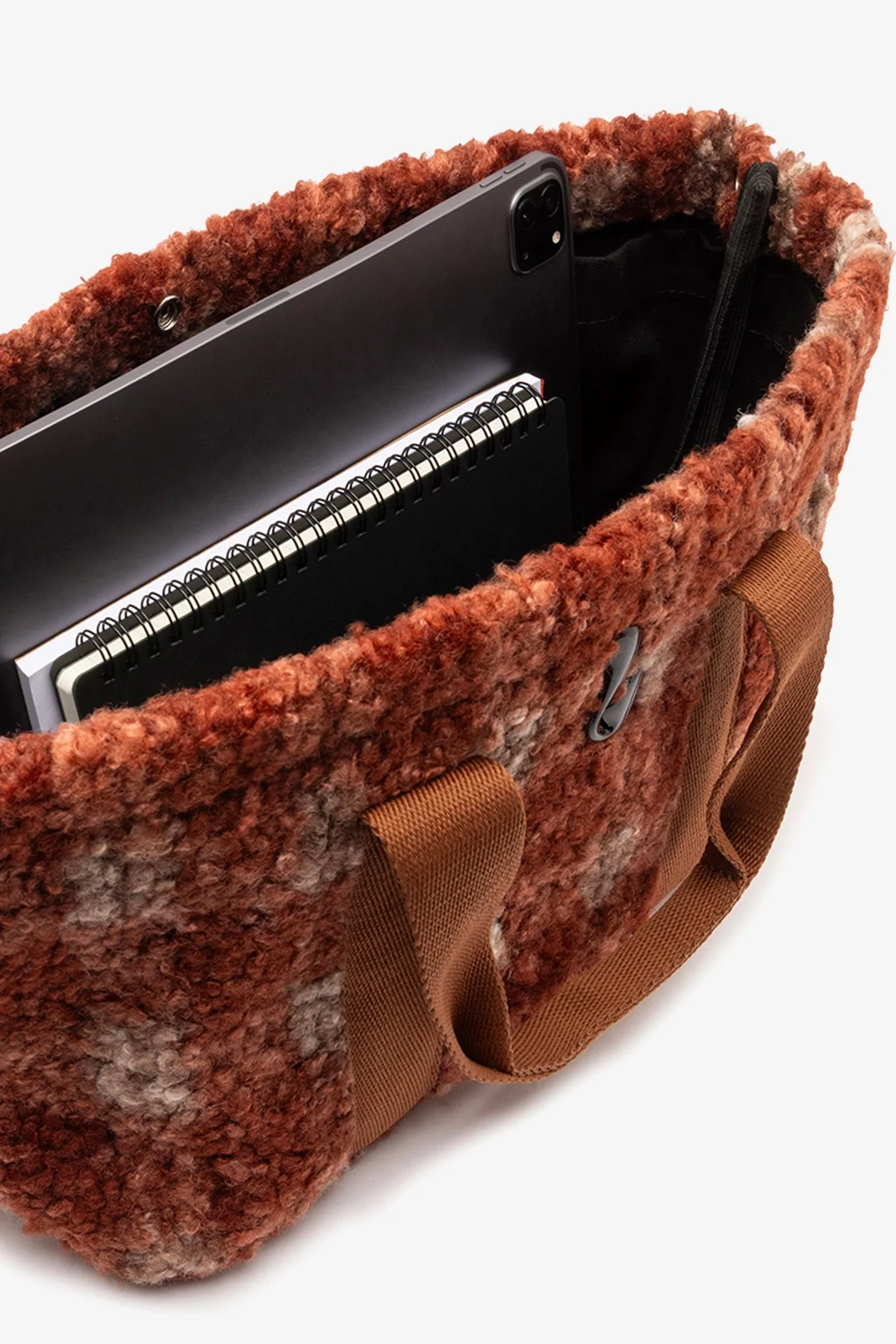 Americana Tote Bag In Berry Plaid Fur - Image 3