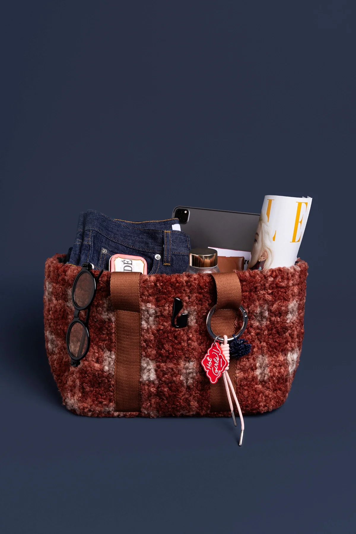 Americana Tote Bag In Berry Plaid Fur - Image 5