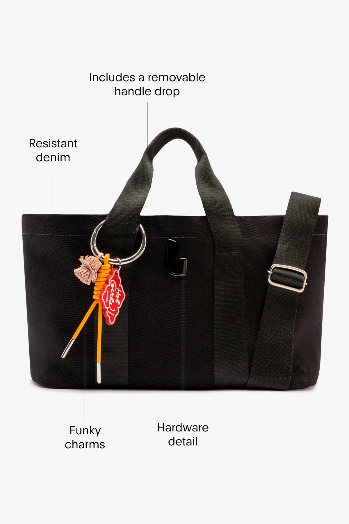 Americana Tote Bag In Black Denim - Image 5