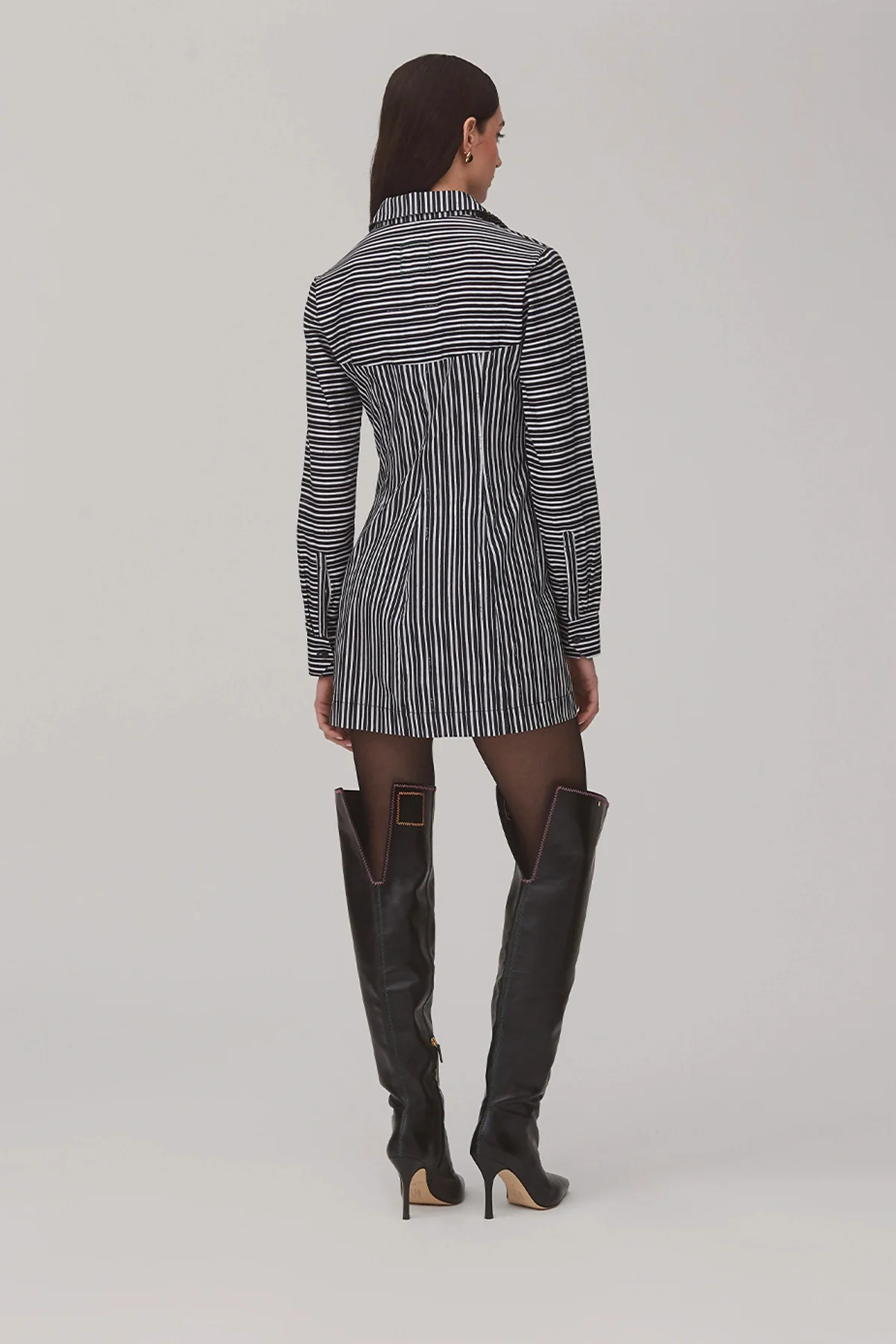 Annie Bustier Dress In Black and White Striped Cotton - Image 4