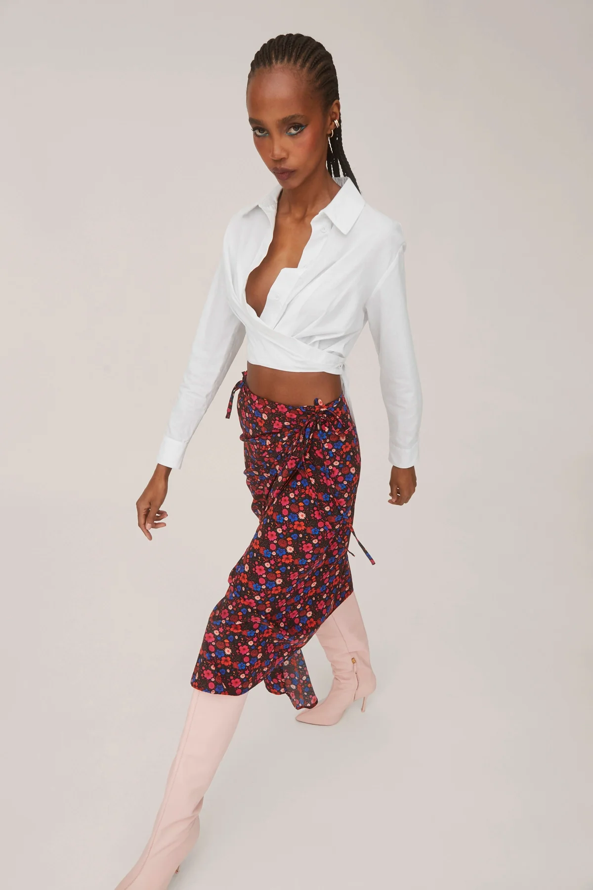 Ayesha Pleated Wrap Skirt In Black Floral Silk - Image 2