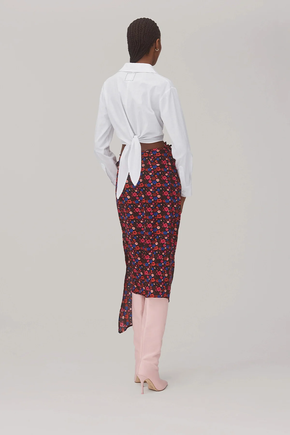 Ayesha Pleated Wrap Skirt In Black Floral Silk - Image 4
