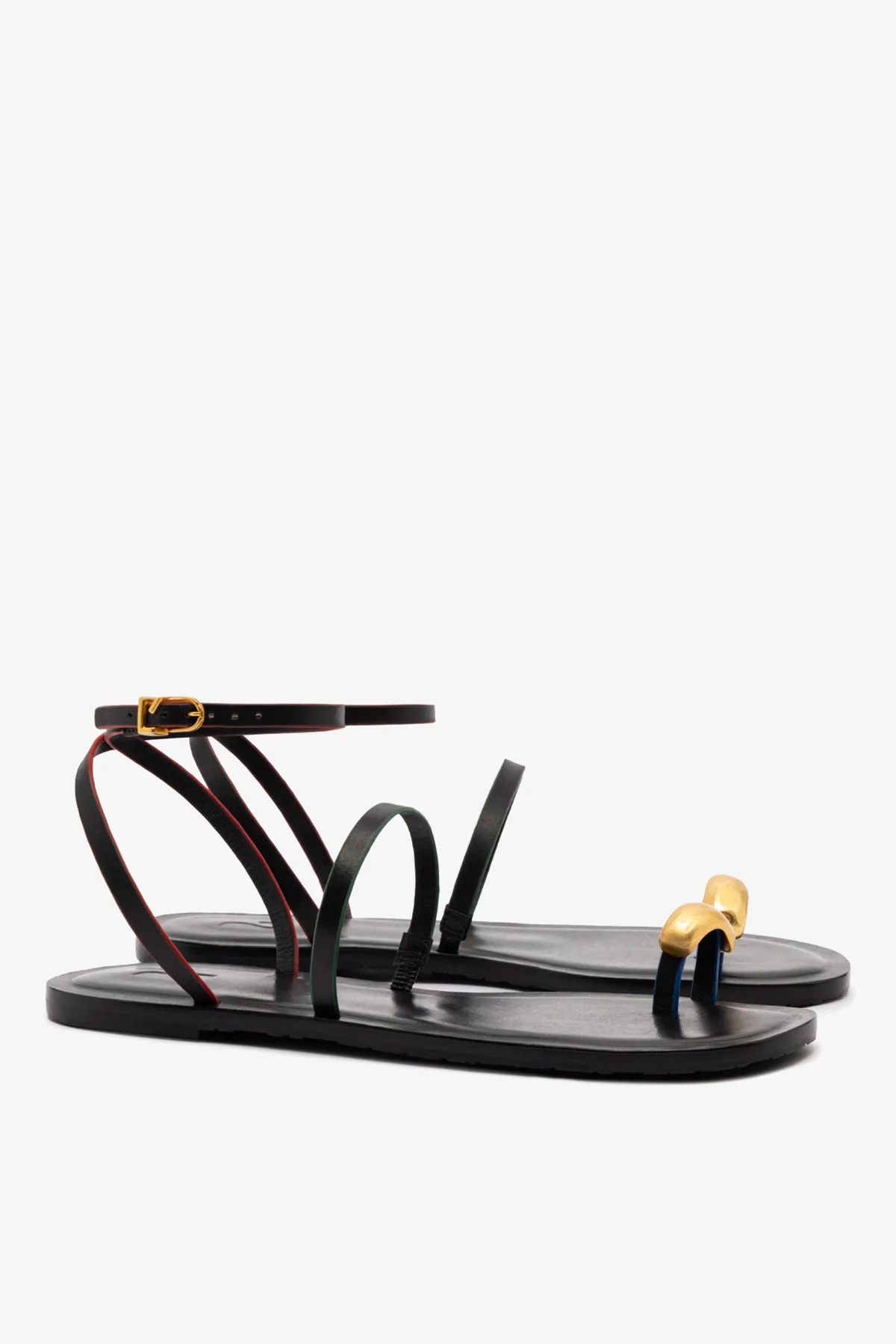 Biarritz Flat Sandal In Black Leather - Image 3