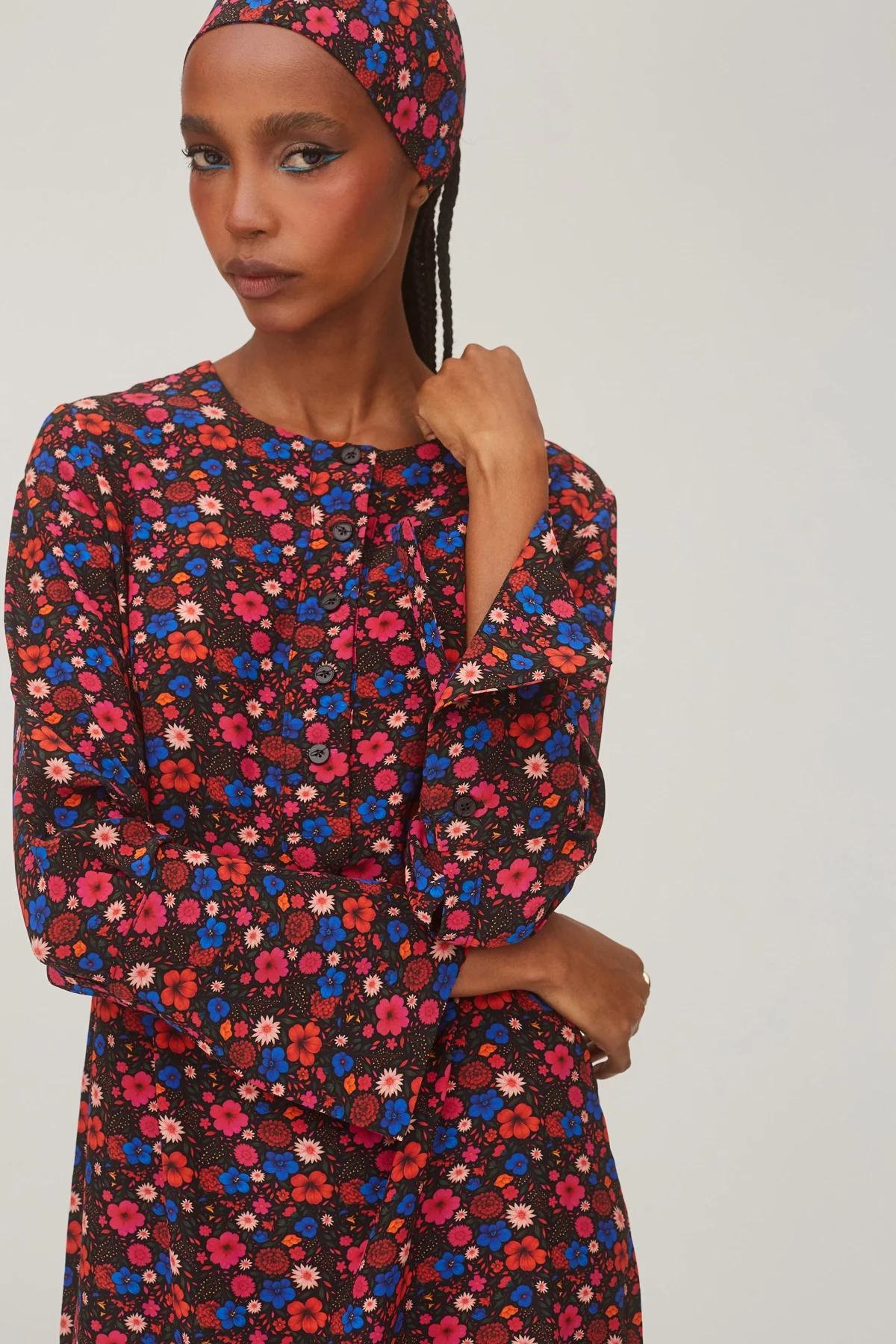 Dede Tunic Dress In Black Floral Silk - Image 2