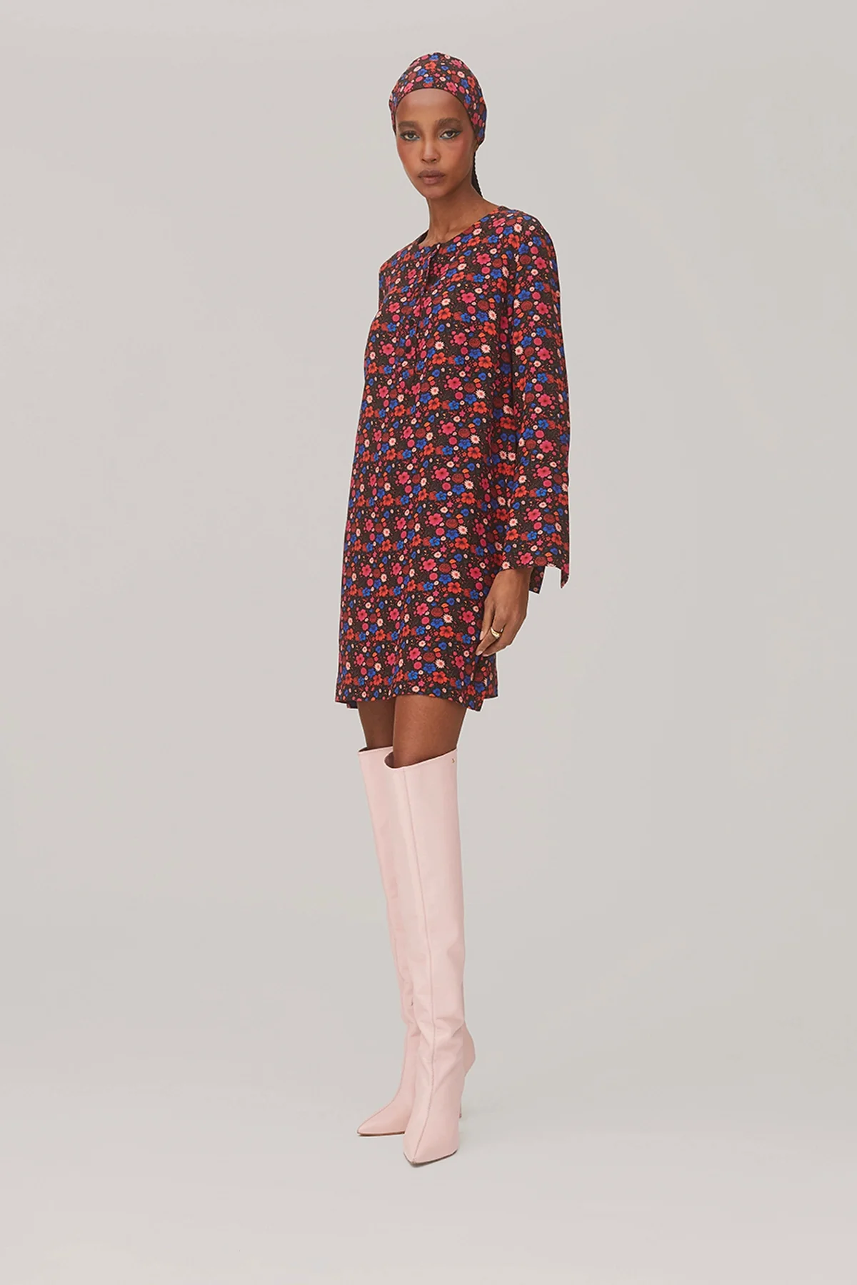 Dede Tunic Dress In Black Floral Silk - Image 3