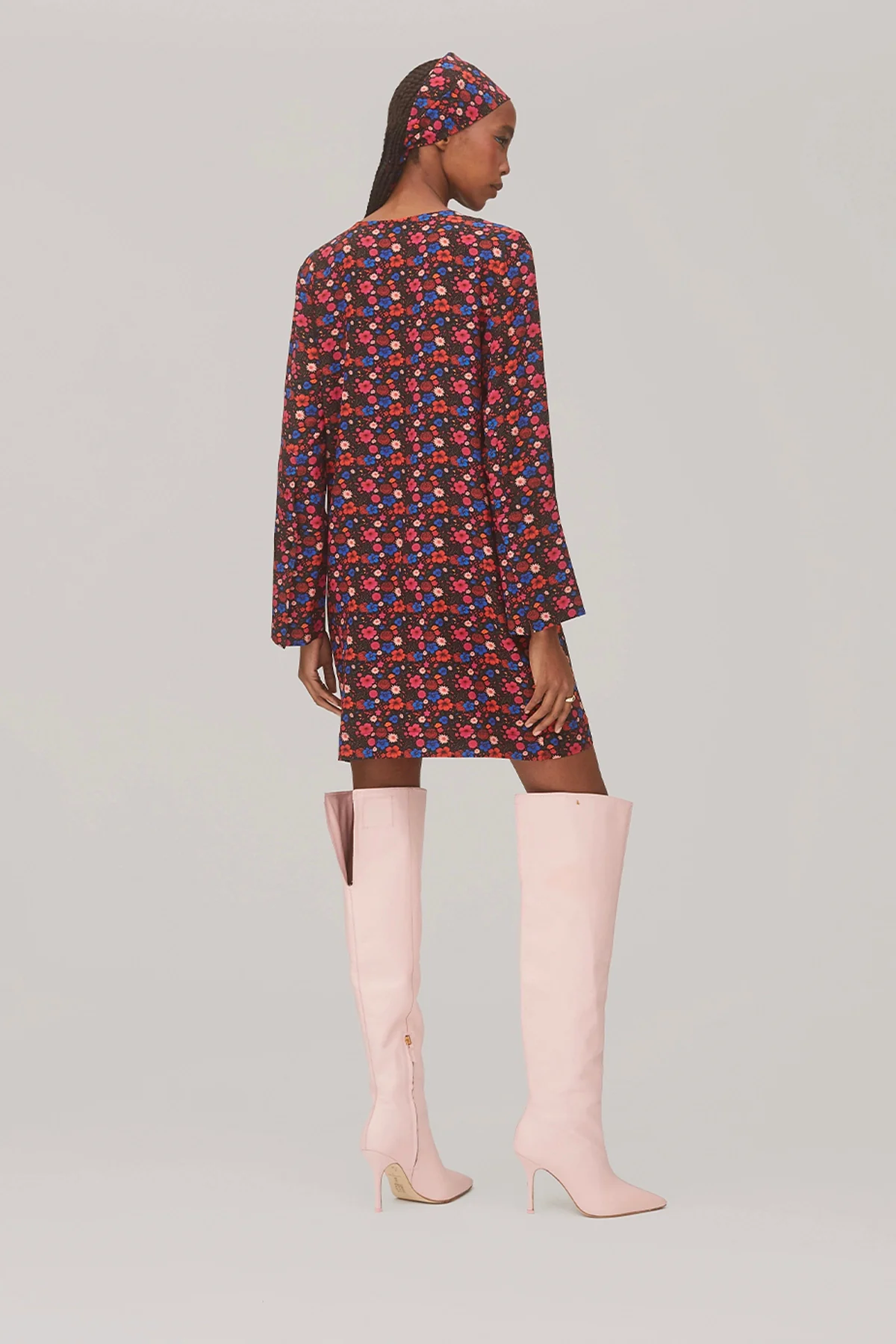 Dede Tunic Dress In Black Floral Silk - Image 4