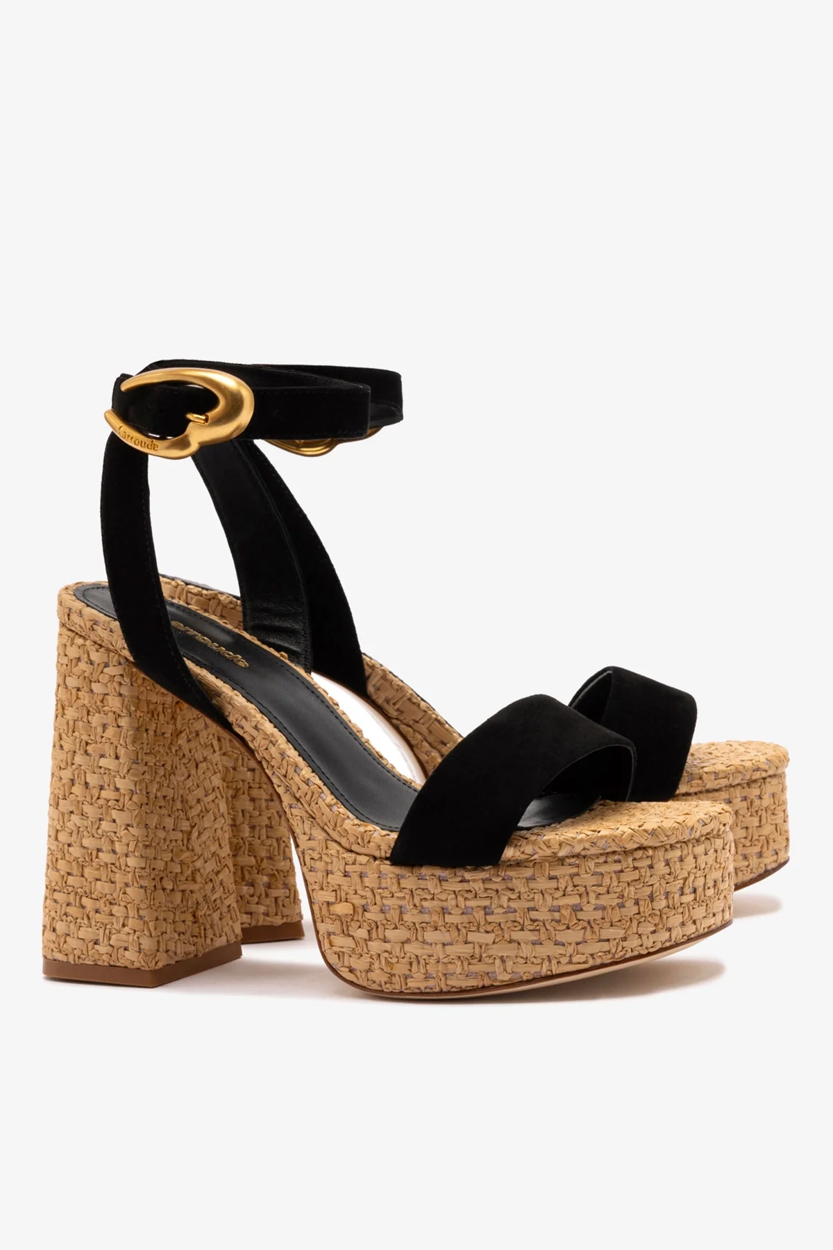 Dolly Verona Sandal In Black Suede and Natural Raffia - Image 3