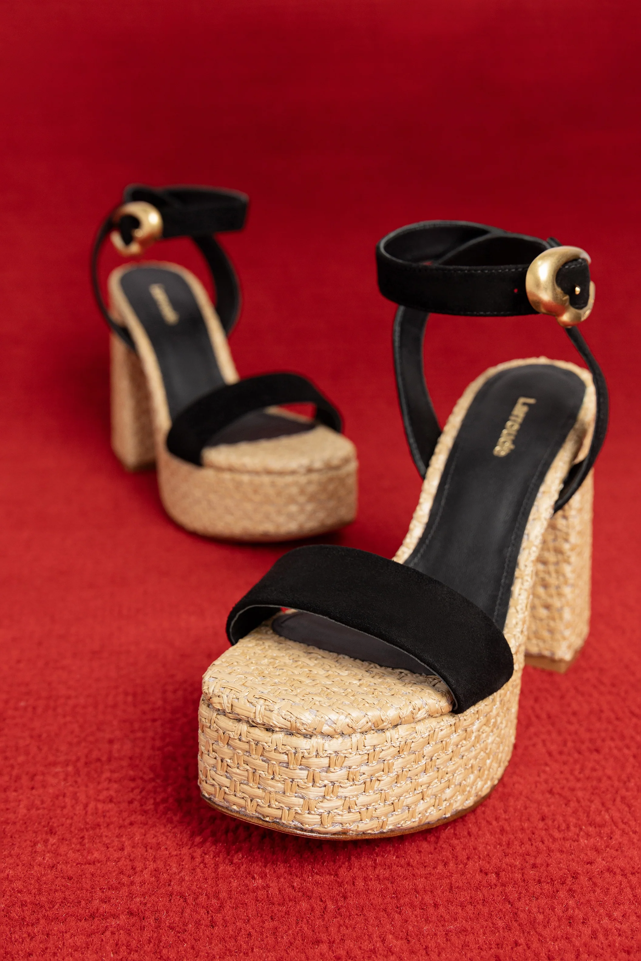 Dolly Verona Sandal In Black Suede and Natural Raffia - Image 6