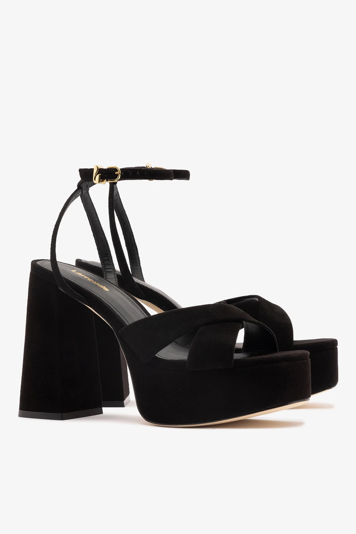 Dolly X Platform Sandal In Black Suede - Image 3