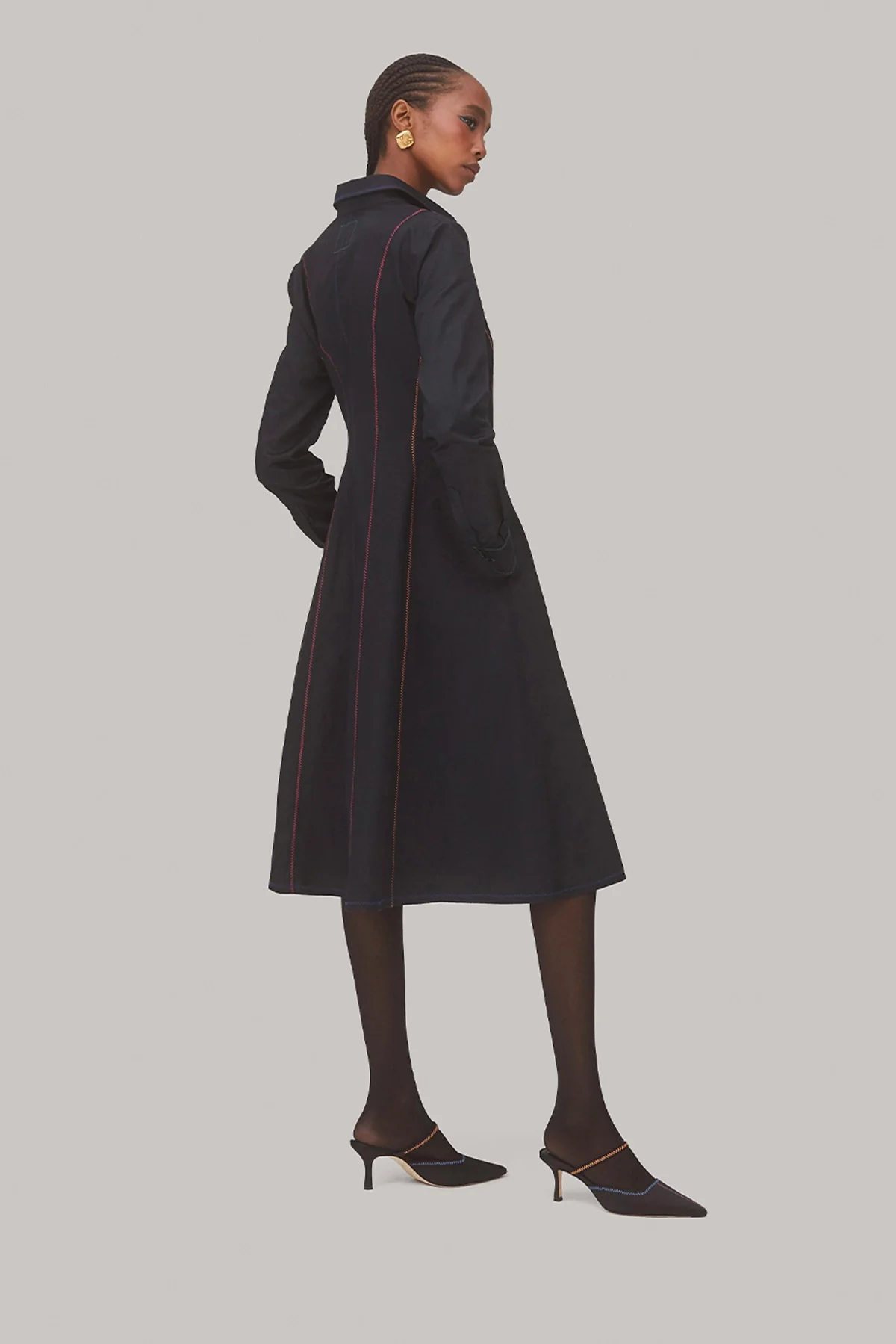 Elena Buttondown Dress In Black Percale - Image 4